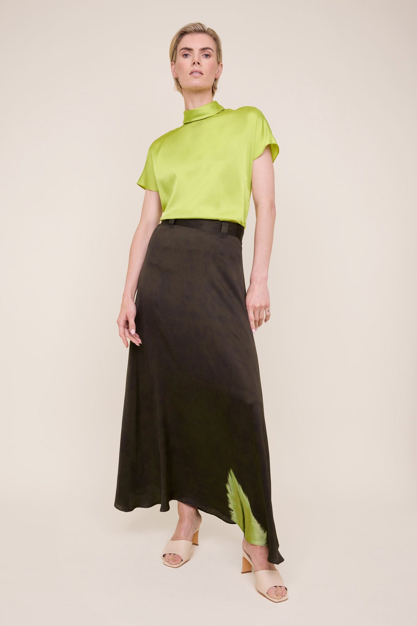 A LINE FEATHER SKIRT FOREST NIGHT/PALM 2