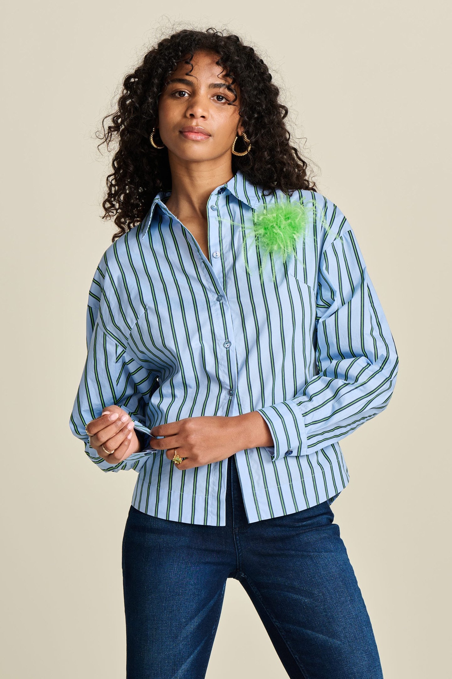 BLOUSE - STRIPED POPLIN CLOUDY BLUE 1