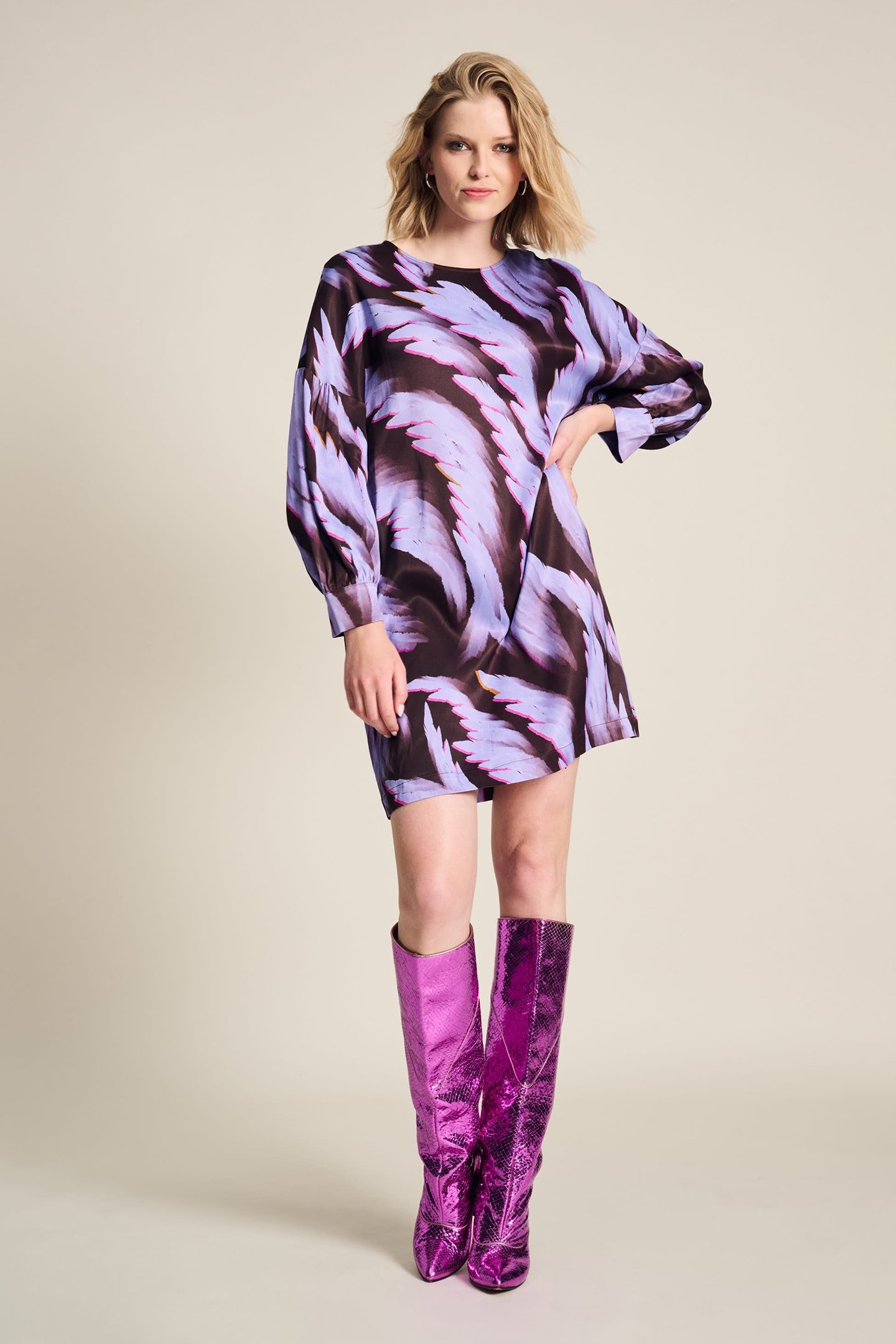 DRESS - SATIN FEATHERS BROWN 6