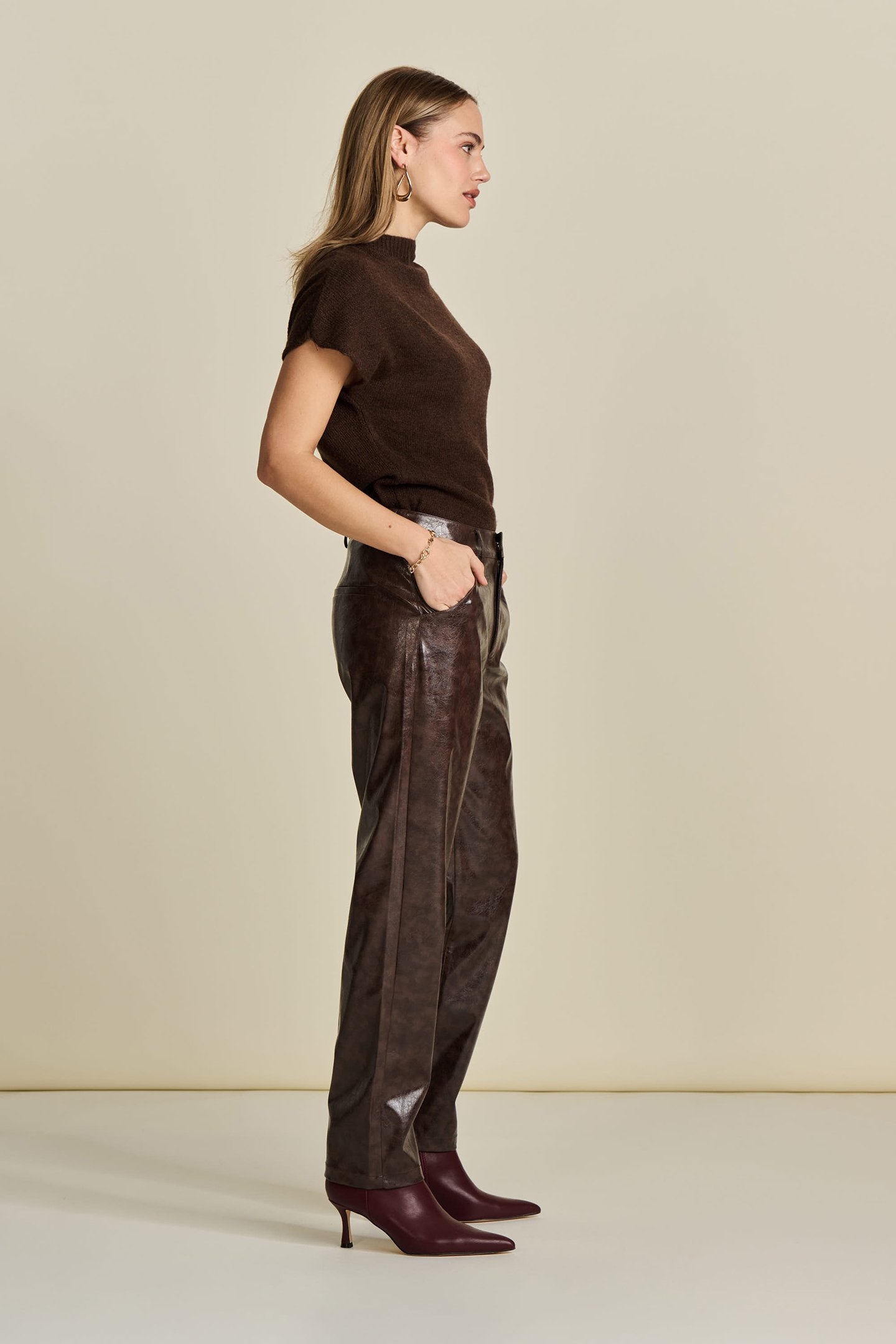 PANTS -  FAUX LEATHER BROWN 4