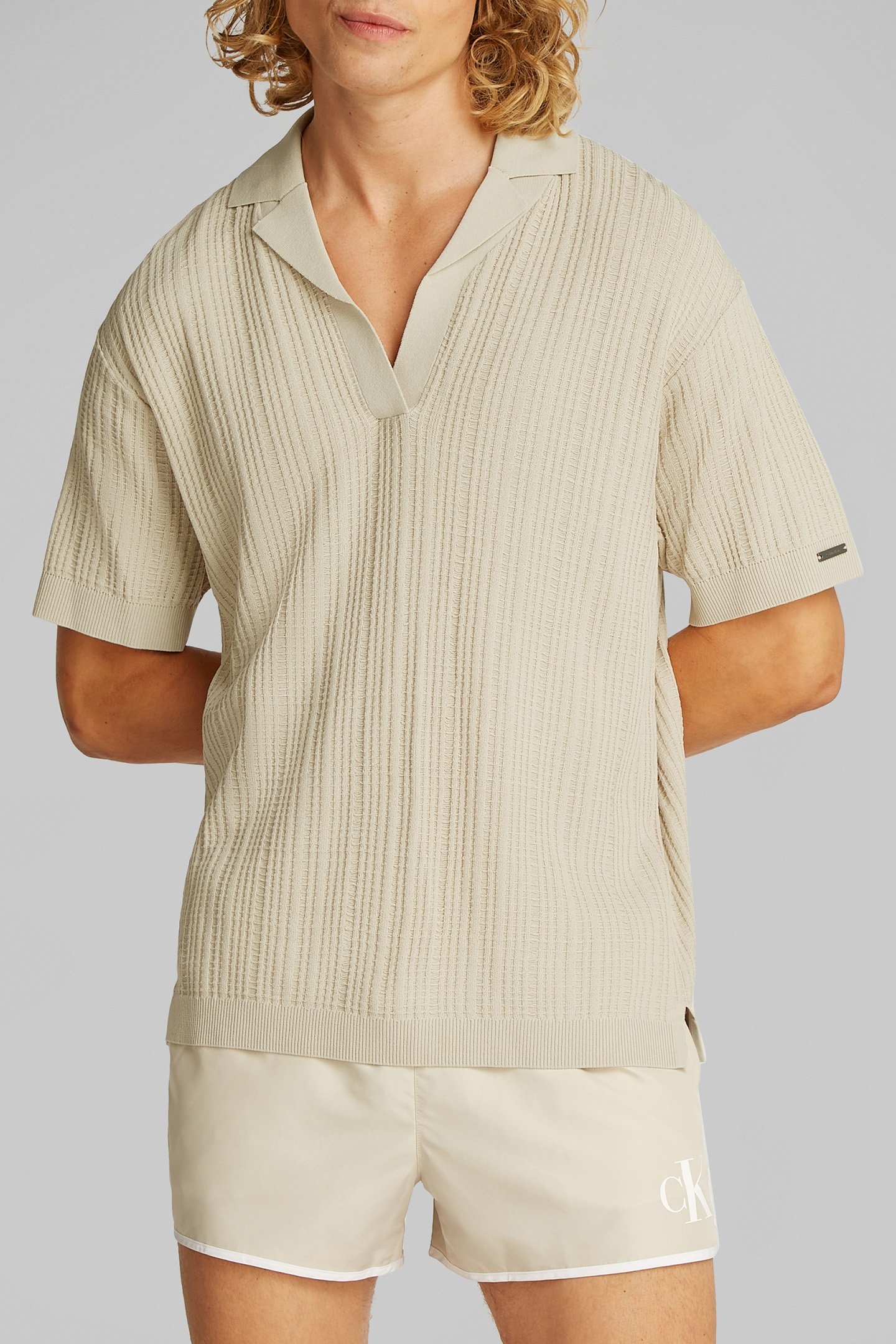 OPEN KNIT REGULAR FIT POLO SHIRT BEIGE 1