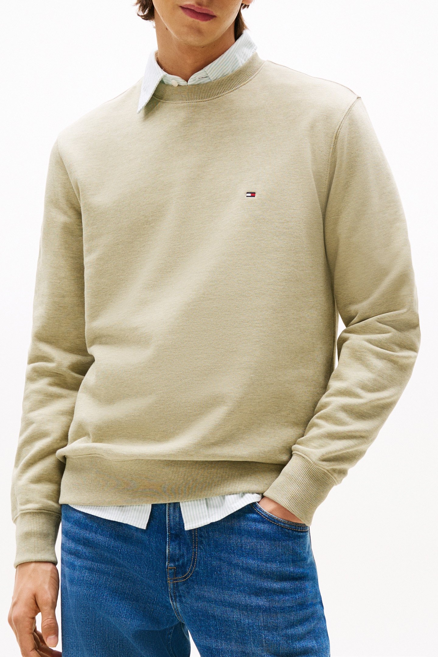 ESSENTIAL TERRY CREW NECK SLIM FIT SWEATER KAKI 1