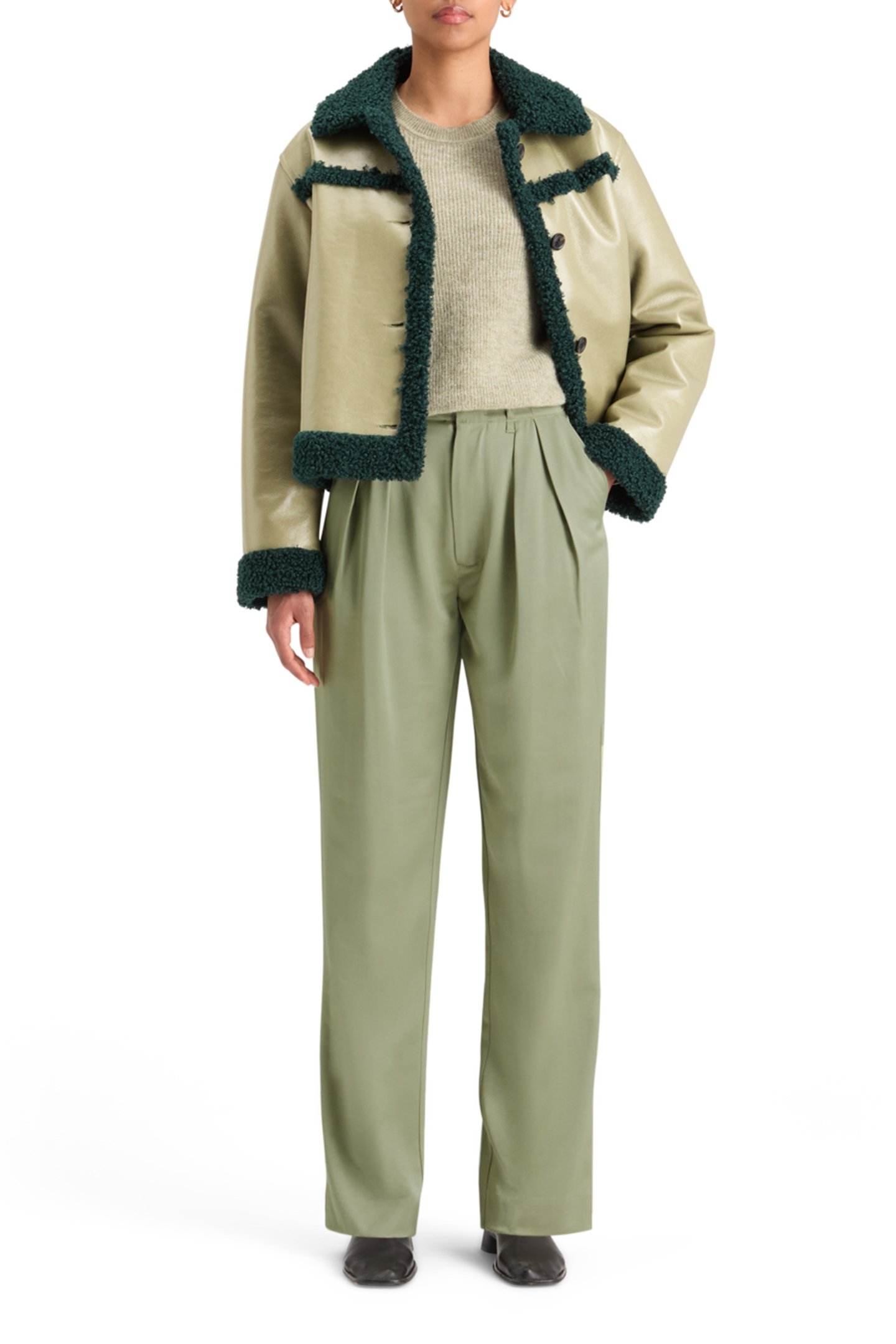 FAYE SATIN HIGH RISE RELAXED TAPERED LEG WASHED SAGE 7