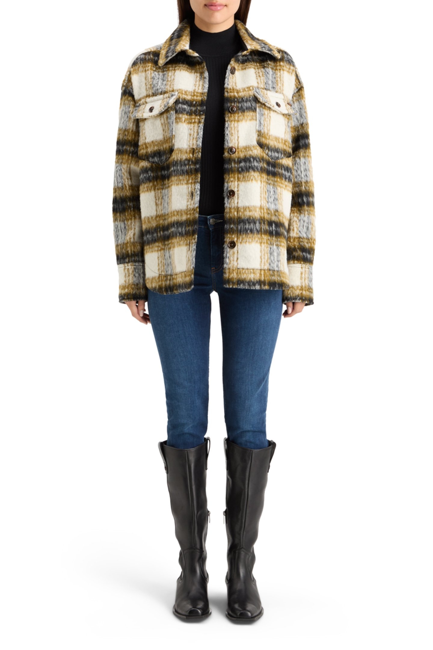 BRUSHED CHECK WOOL MIX SHIRT JACKET OLIVE CHECK 3