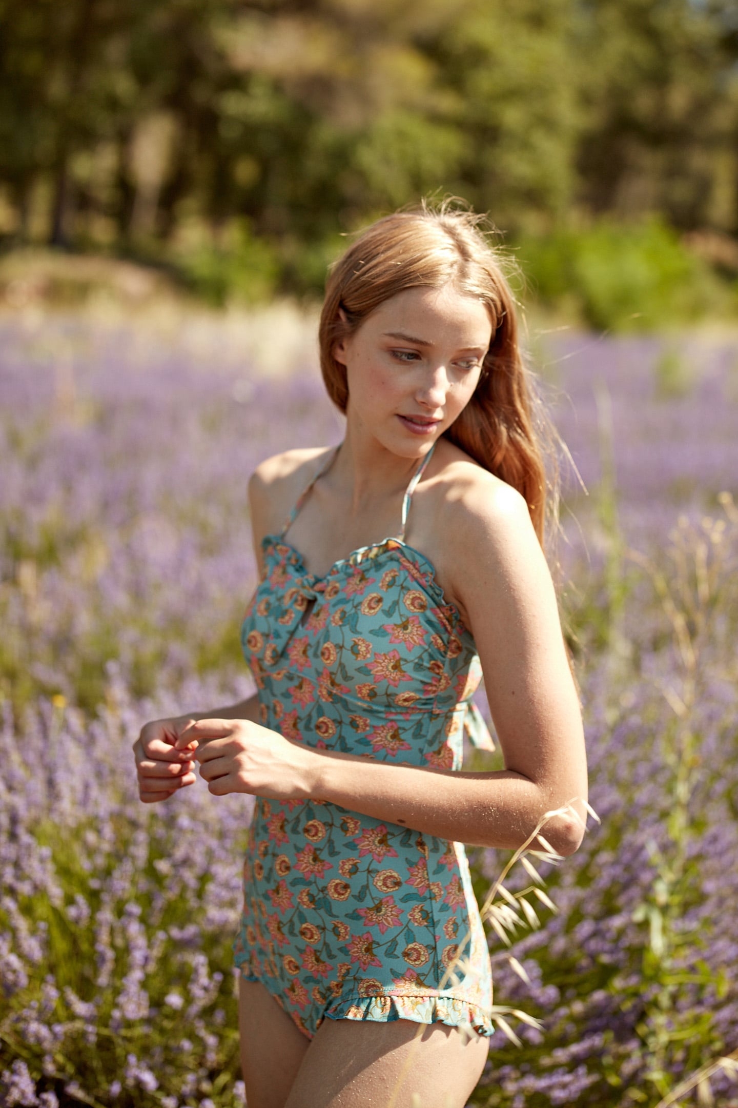 BATHING SUIT BAYO TURQUOISE FLOWERS 5