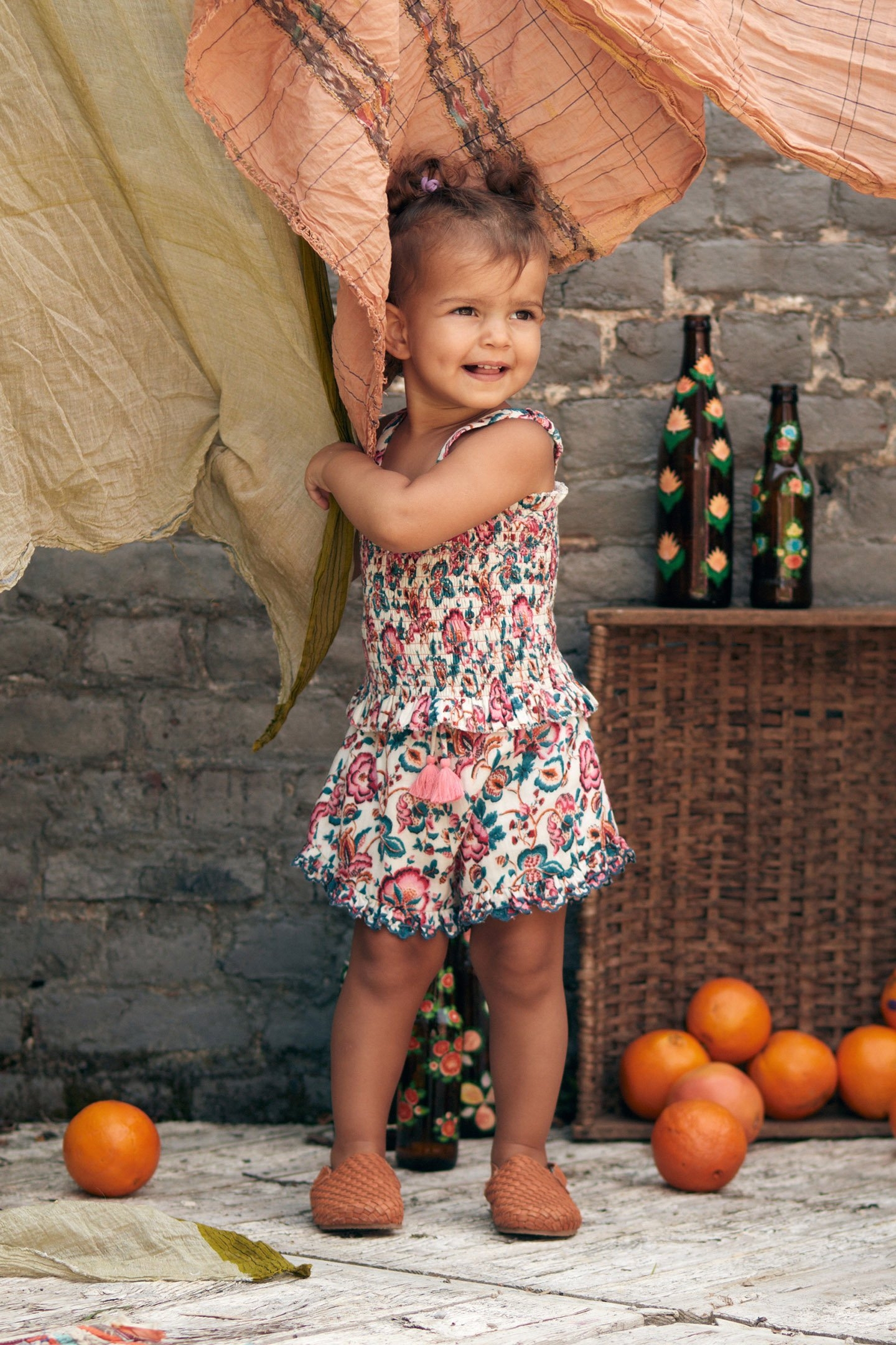 SHORTS VALLALOID CREAM INDIAN FLOWERS 1