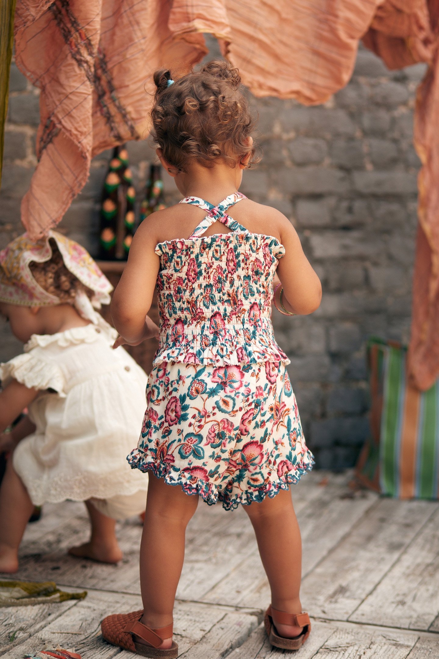 SHORTS VALLALOID CREAM INDIAN FLOWERS 2