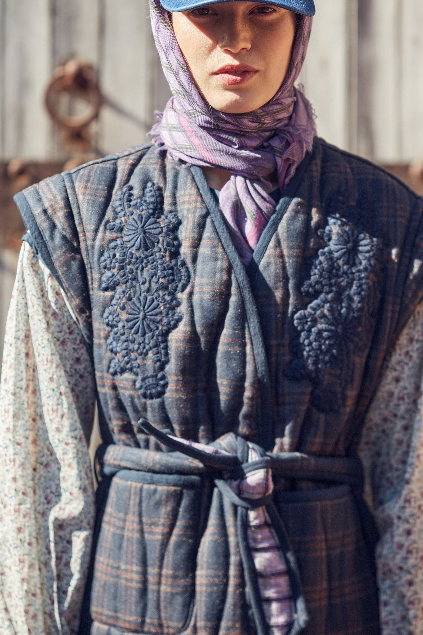 WOVEN SCARF MEKNESS PURPLE CHECKS 4