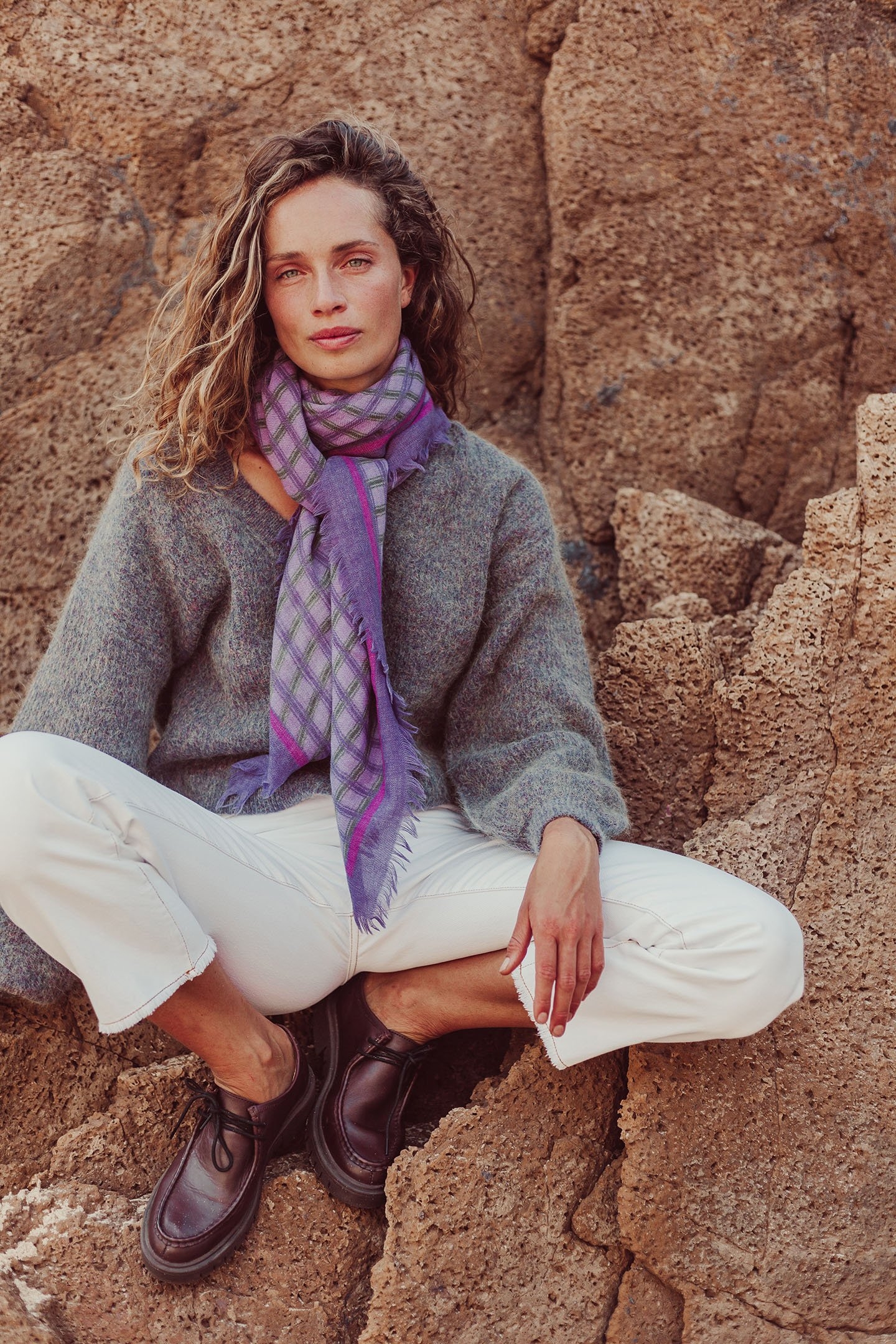 WOVEN SCARF MEKNESS PURPLE CHECKS 7