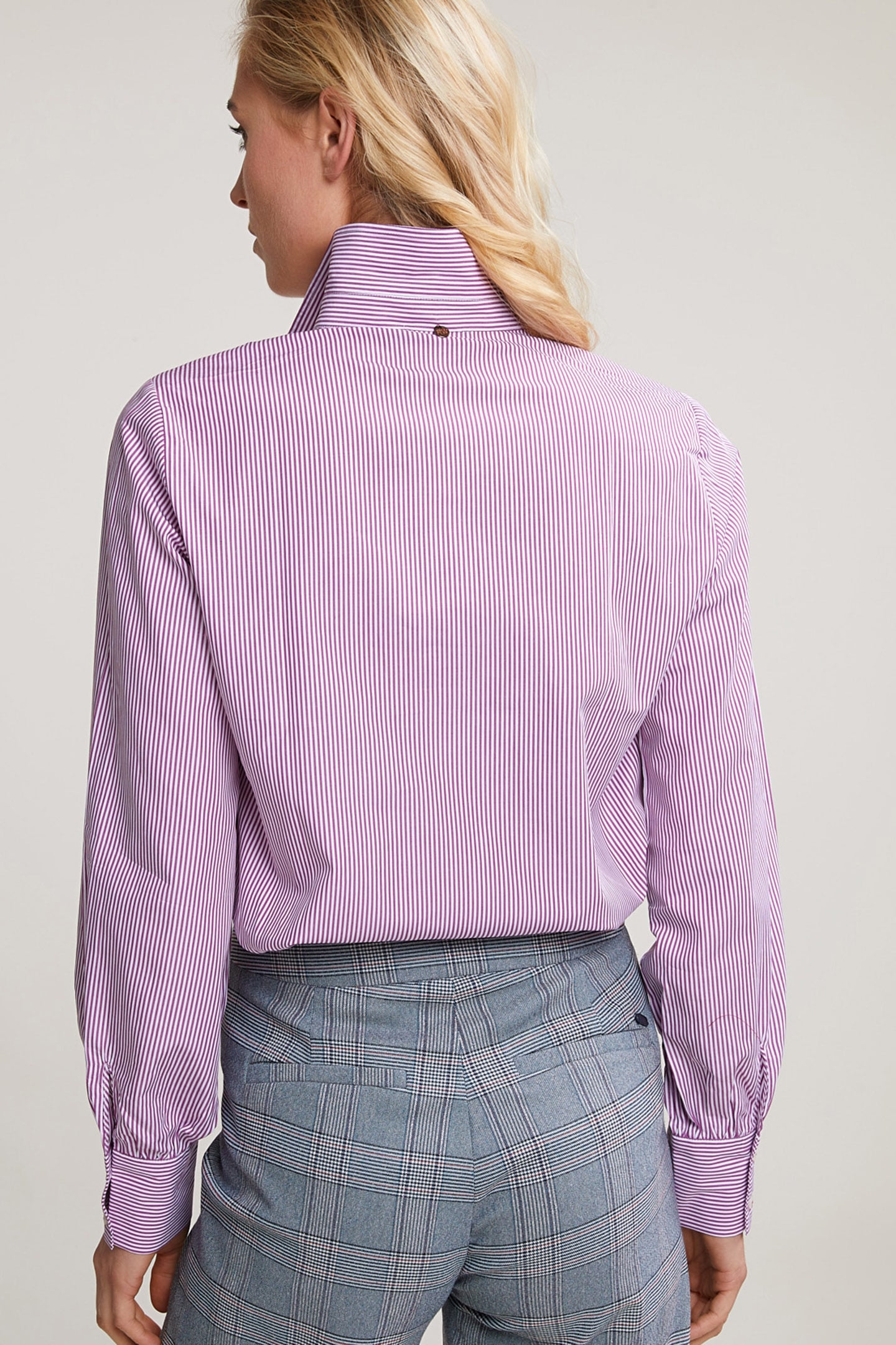 PURPLE/WHITE STRIPED BLOUSE BALLOON SLEEVES 2