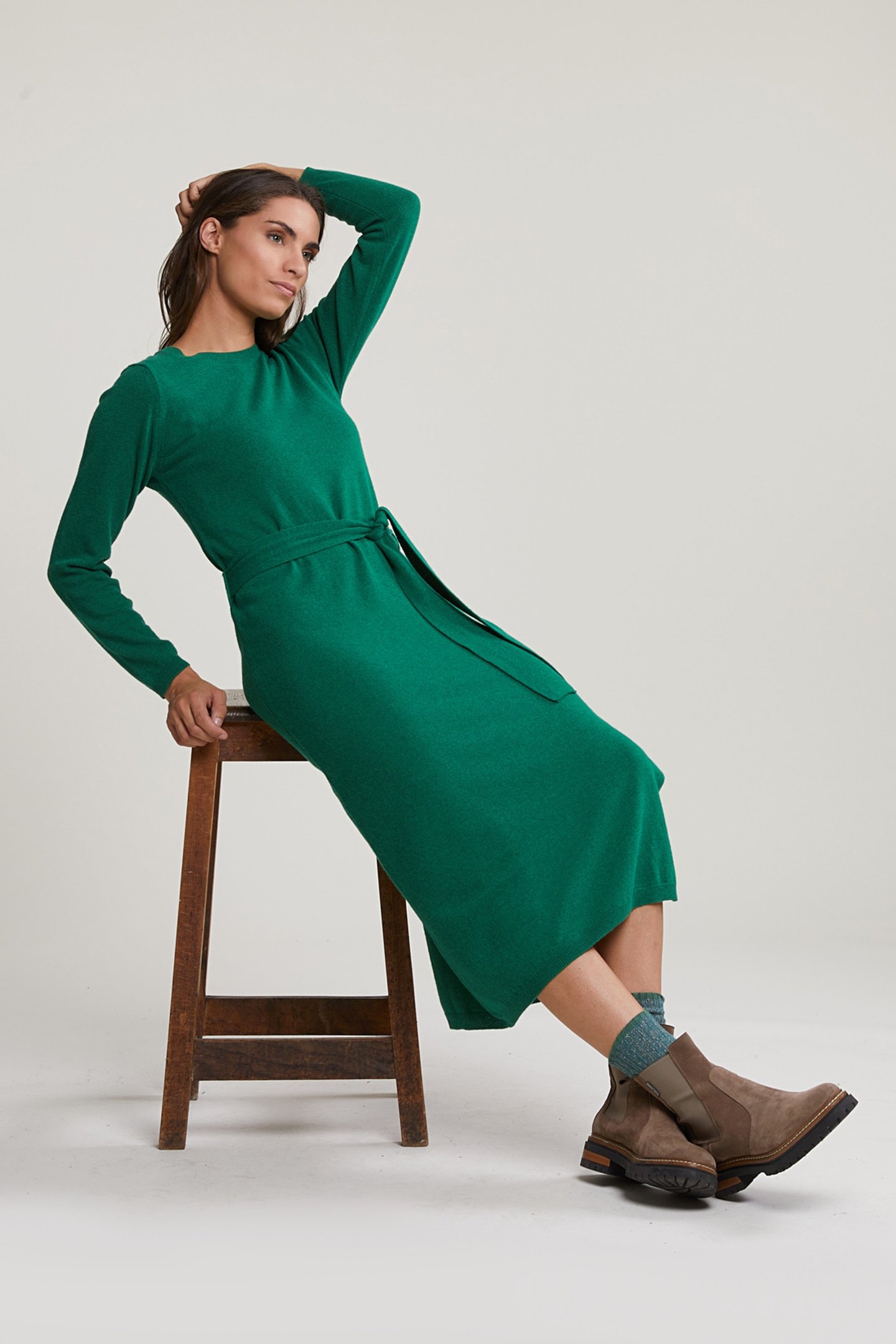 GREEN LONG BELTED DRESS 3
