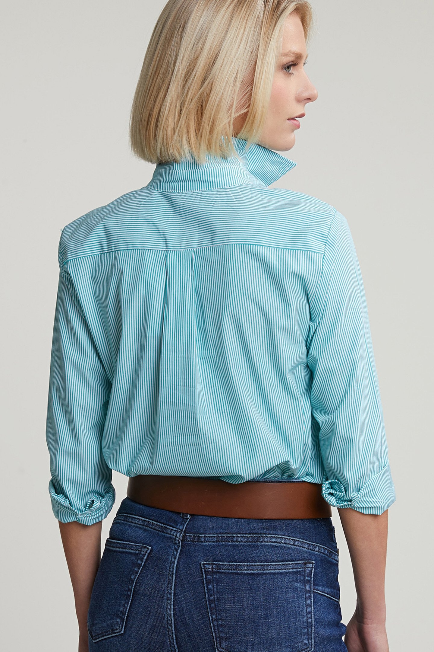 GREEN/WHITE STRIPED BLOUSE LONG SLEEVES 2