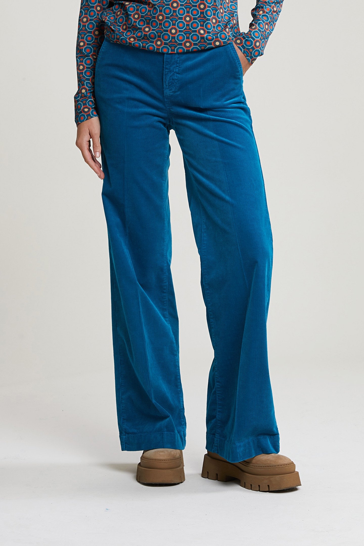 BLUE HIGH WAIST CORDUROY PANTS 1