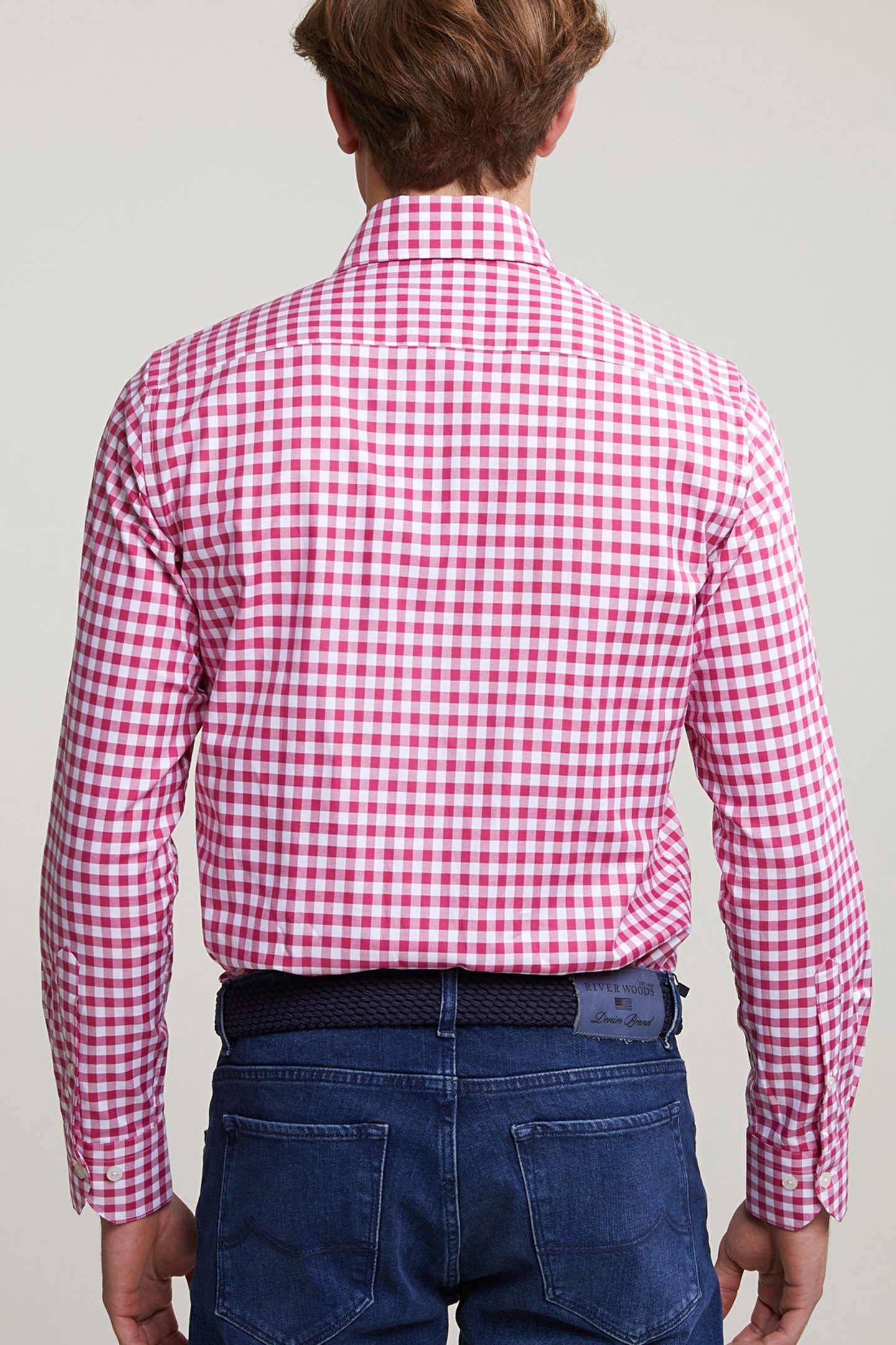 CUSTOM FIT CHECKED SHIRT IN WHITE/RED 2