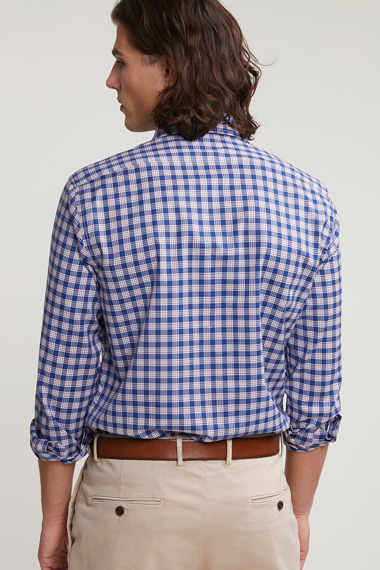 CUSTOM FIT CHECKED SHIRT WITH POCKET BLUE/ORANGE 2