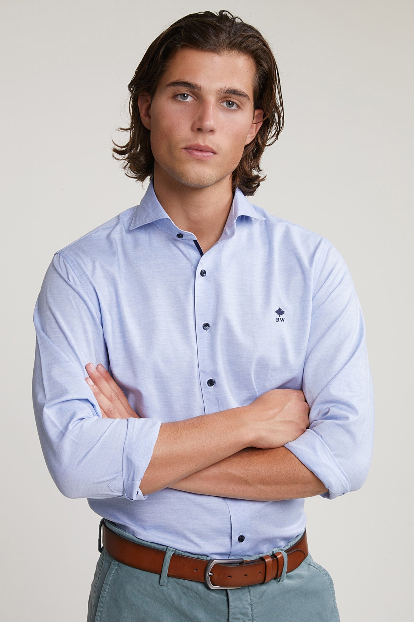 CUSTOM FIT COTTON SHIRT BLUE 1