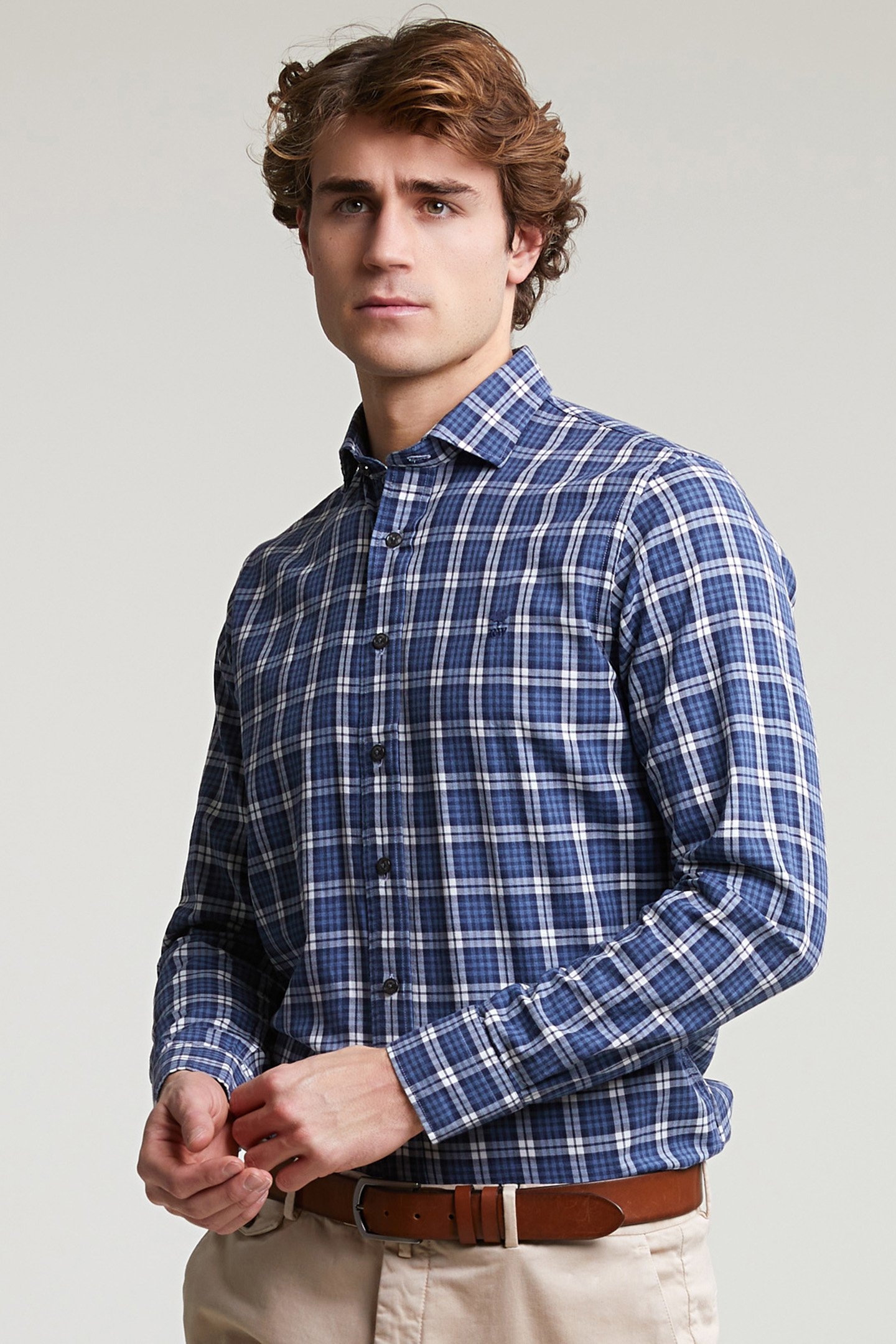 CUSTOM FIT CHECKED SHIRT BLUE/WHITE 1