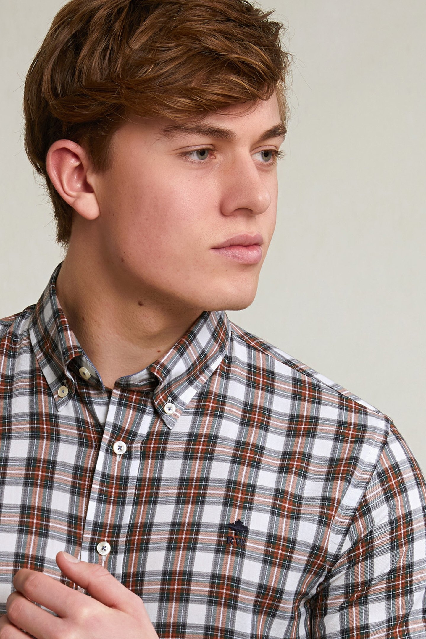 CUSTOM FIT CHECKED SHIRT GREEN/BEIGE 3