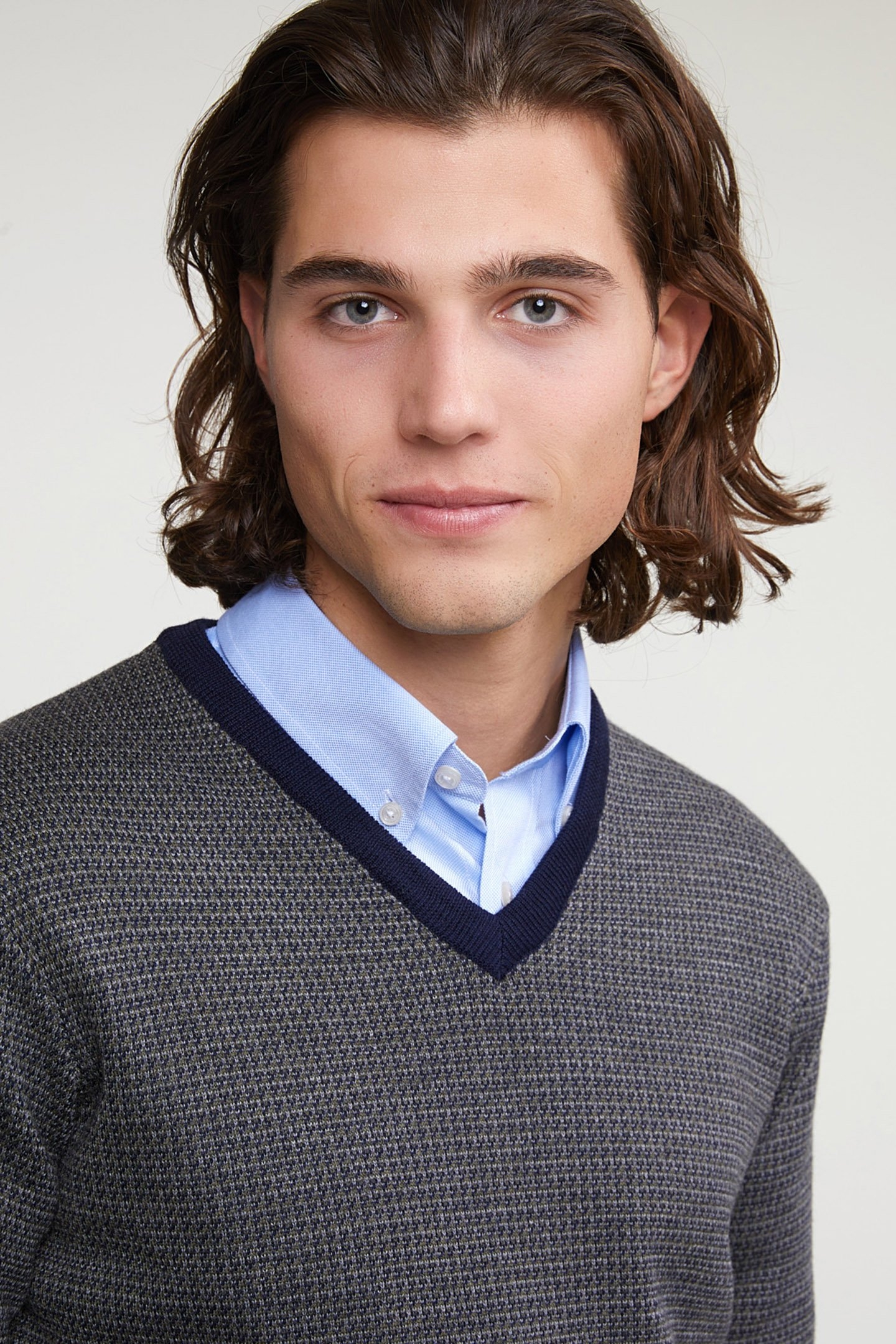 CUSTOM FIT MERINO V-NECK SWEATER NAVY/OXFORD MIX 3