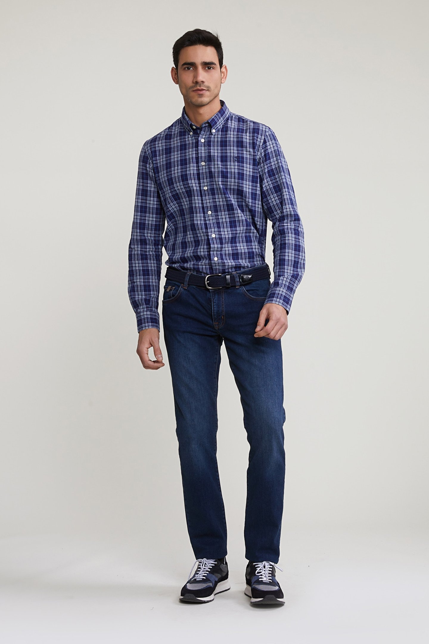 CUSTOM FIT CHECKED SHIRT BLUE/GREY 3