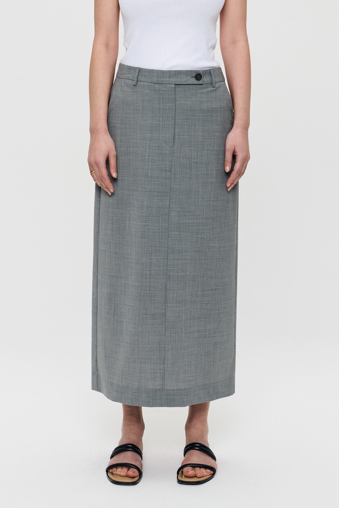 TROPICAL WOOL STRAIGHT SKIRT GREY MELANGE 1