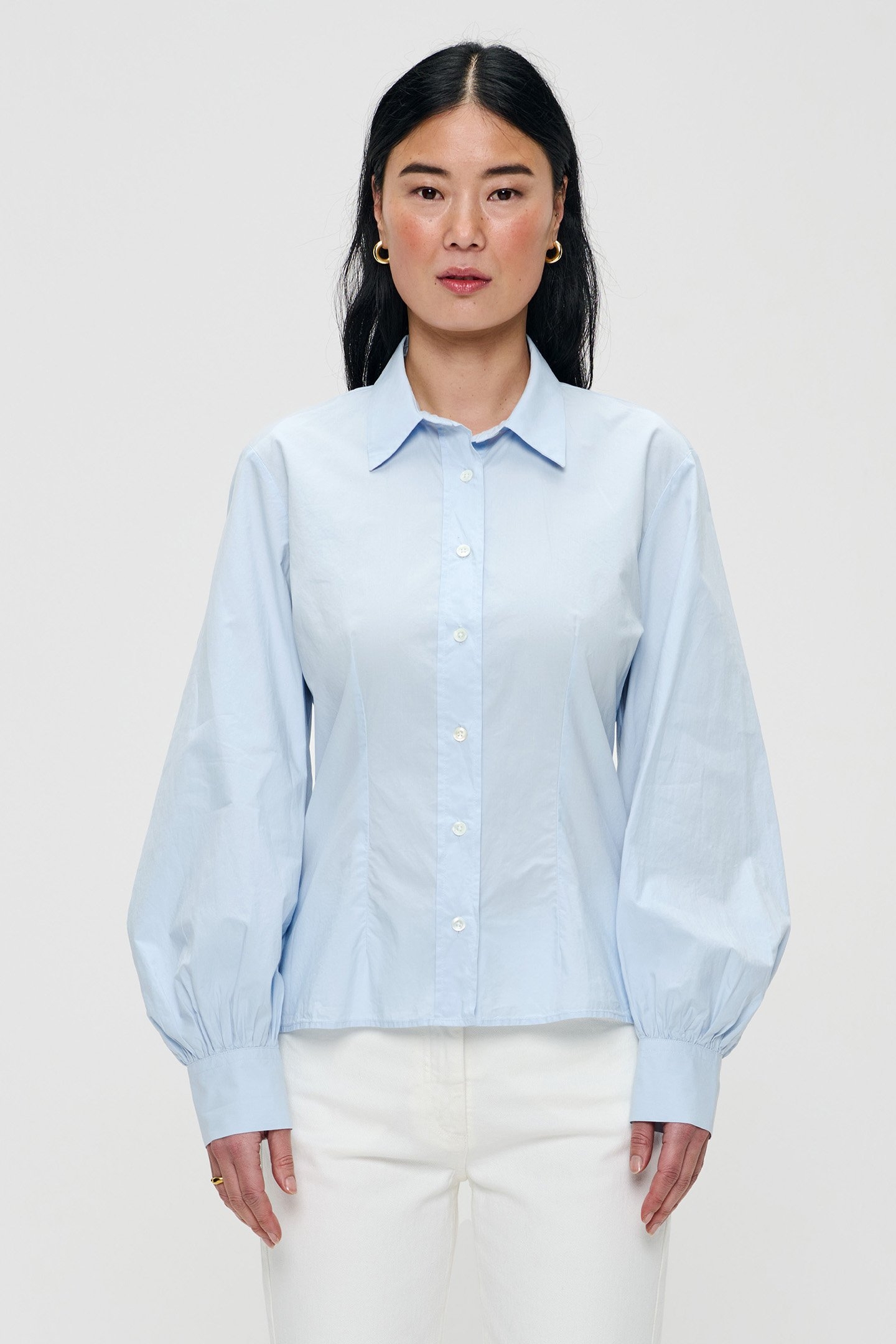 POPLIN PUFF SLEEVE SHIRT CRISPY BLUE 1