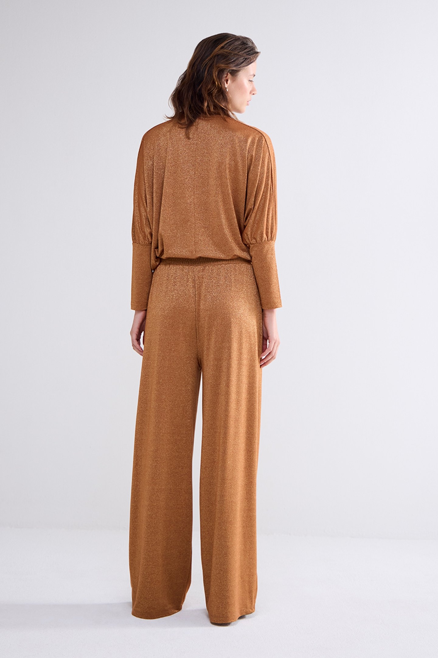 FLARED PANTS FINE LUREX JERSEY CARAMEL COFFEE 2