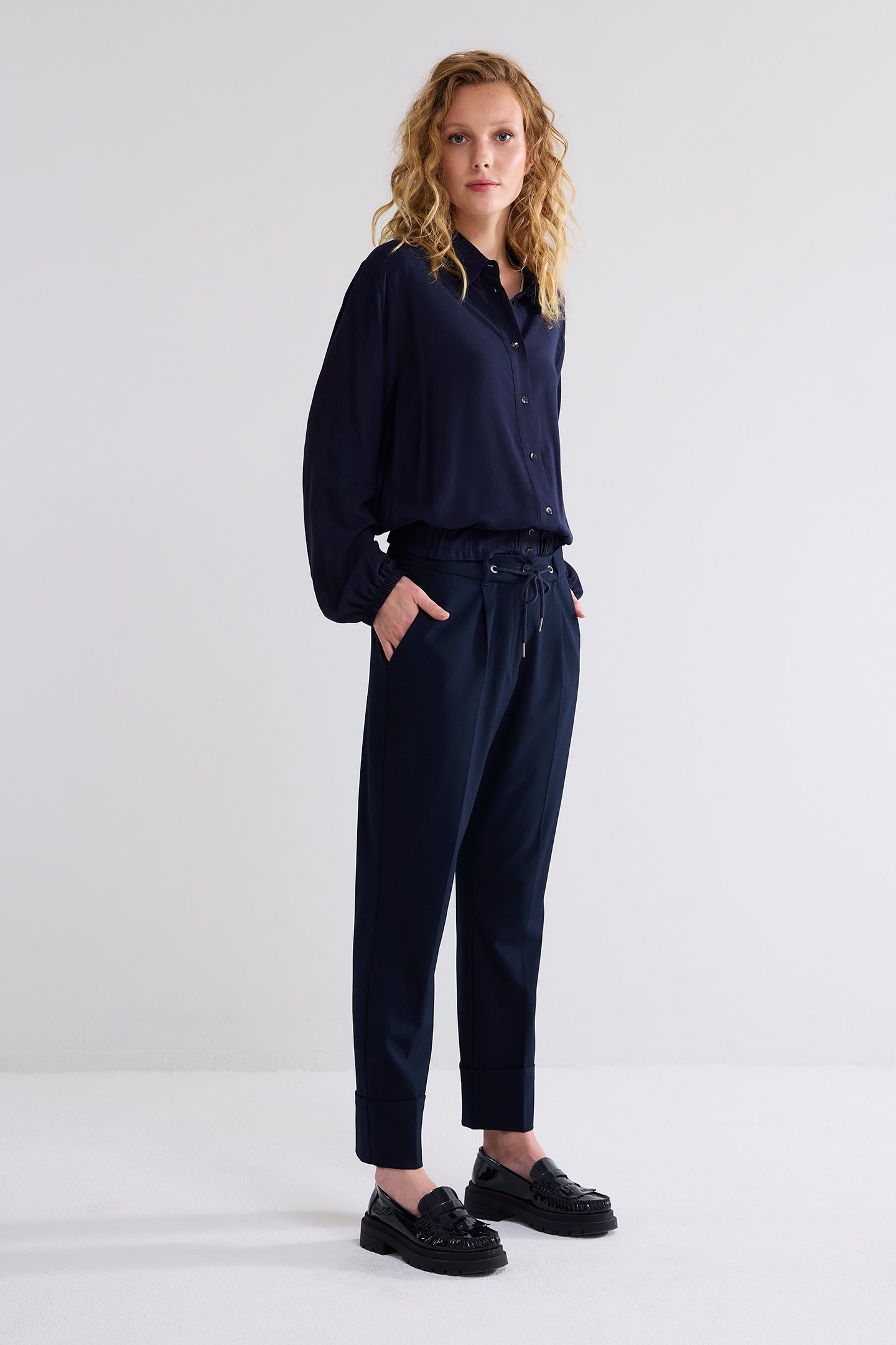 TROUSERS VISCOSE BLEND STRETCH MIDNIGHT BLUE 1