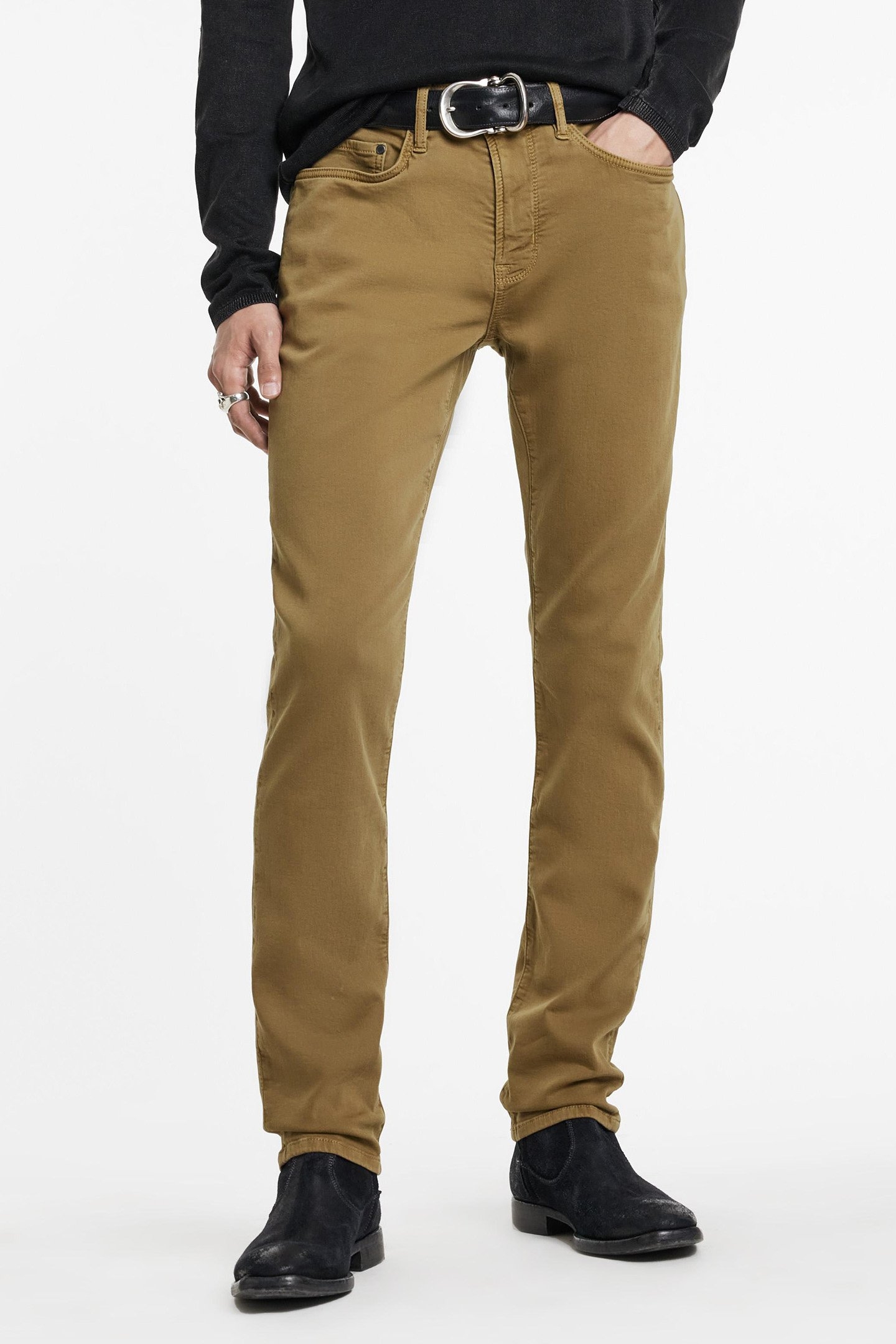 SLIM FIT WINTER GARMENT DYED DENIM LT BROWN 1