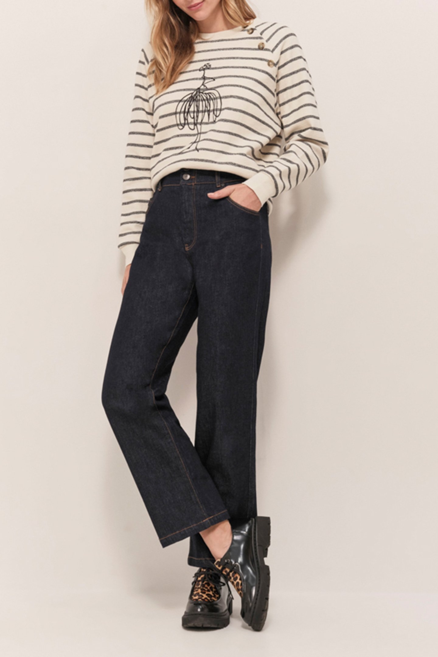 MARCEAU - ECRU SWEATSHIRT WITH SAILOR-STYLE EMBROIDERY AND D 1