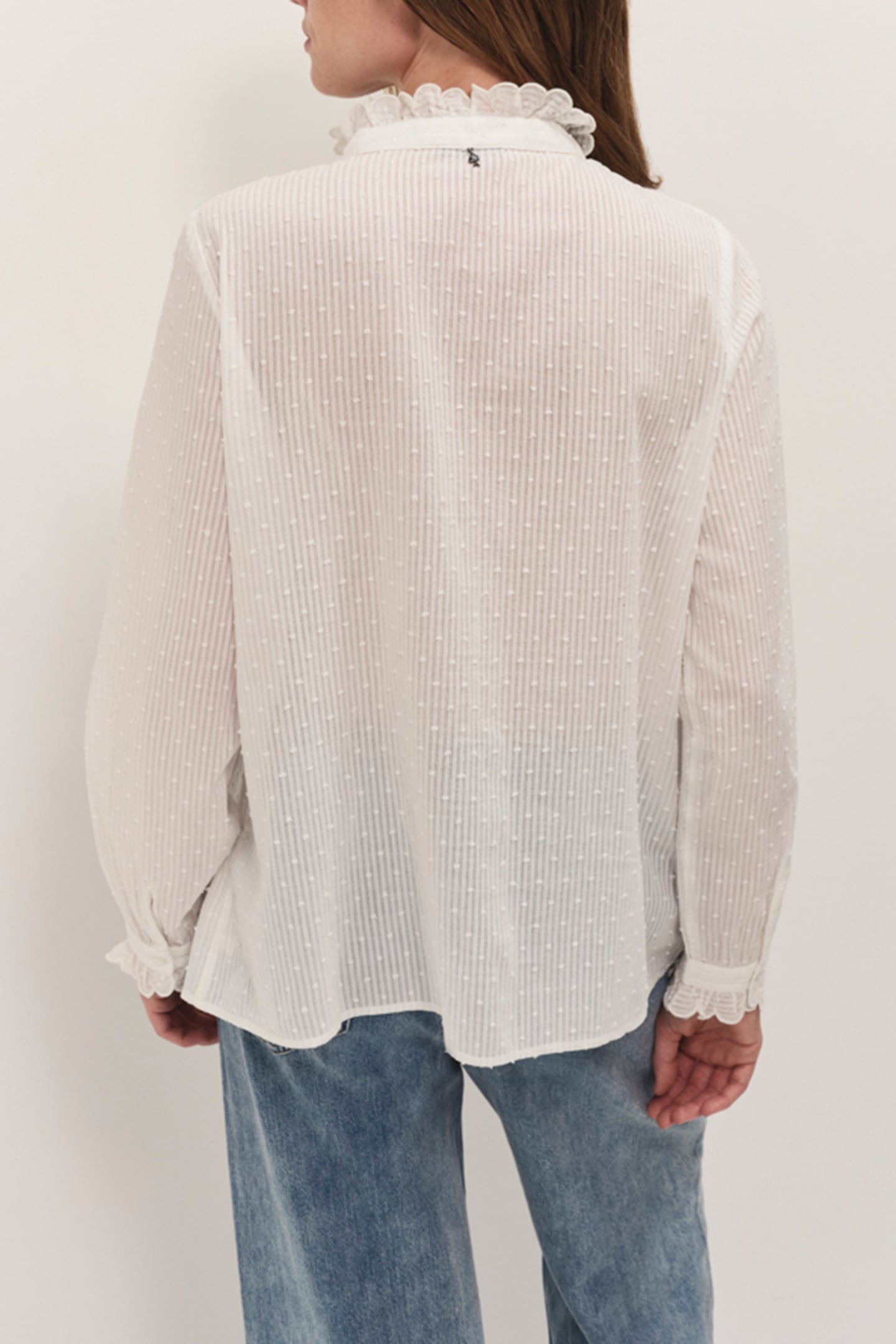 CAROLA - ECRU BLOUSE WITH FANCY PLUMETIS VOILE AND LACE DETA 2