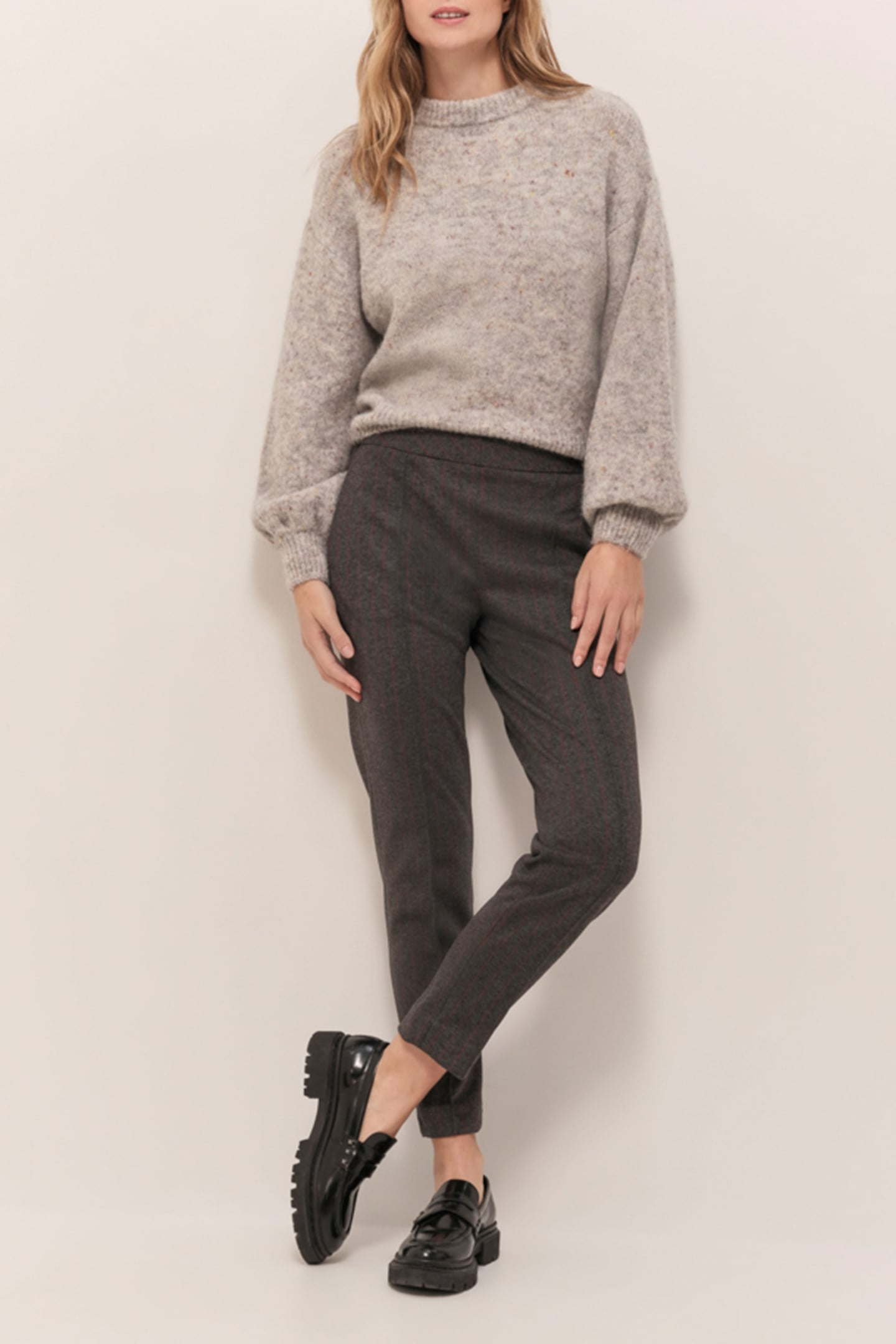 TAIPEI - HEATHER GRAY KNIT SWEATER WITH DOUBLE-KNIT FABRIC 1
