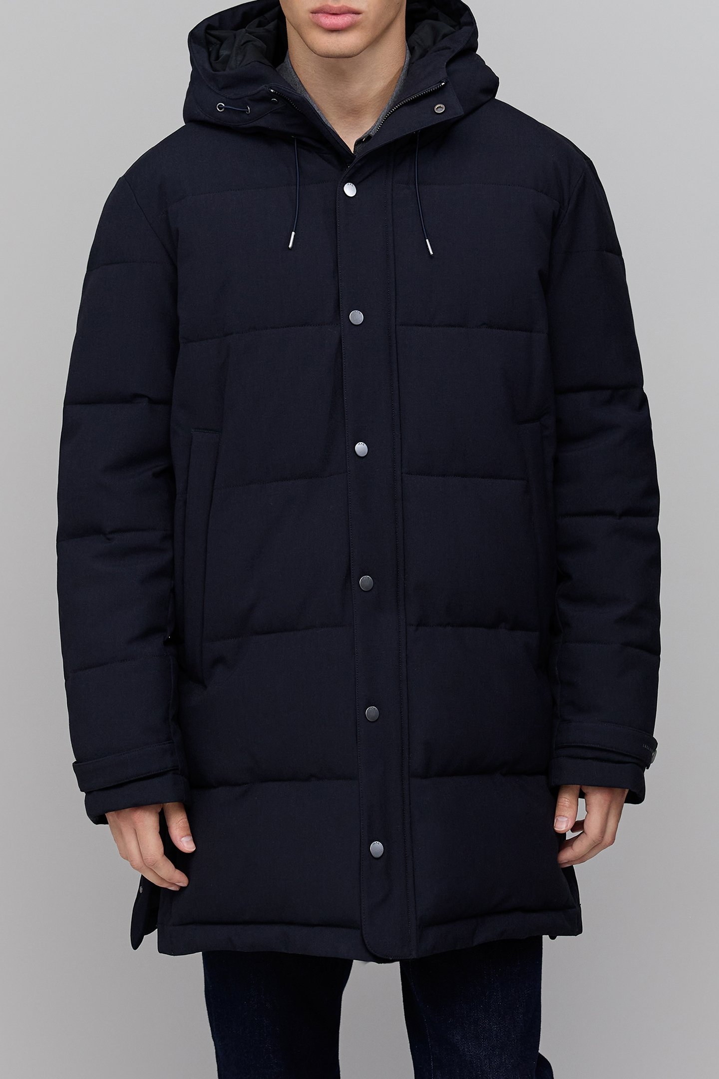 LONG NAVY QUILTED DOWN JACKET 1