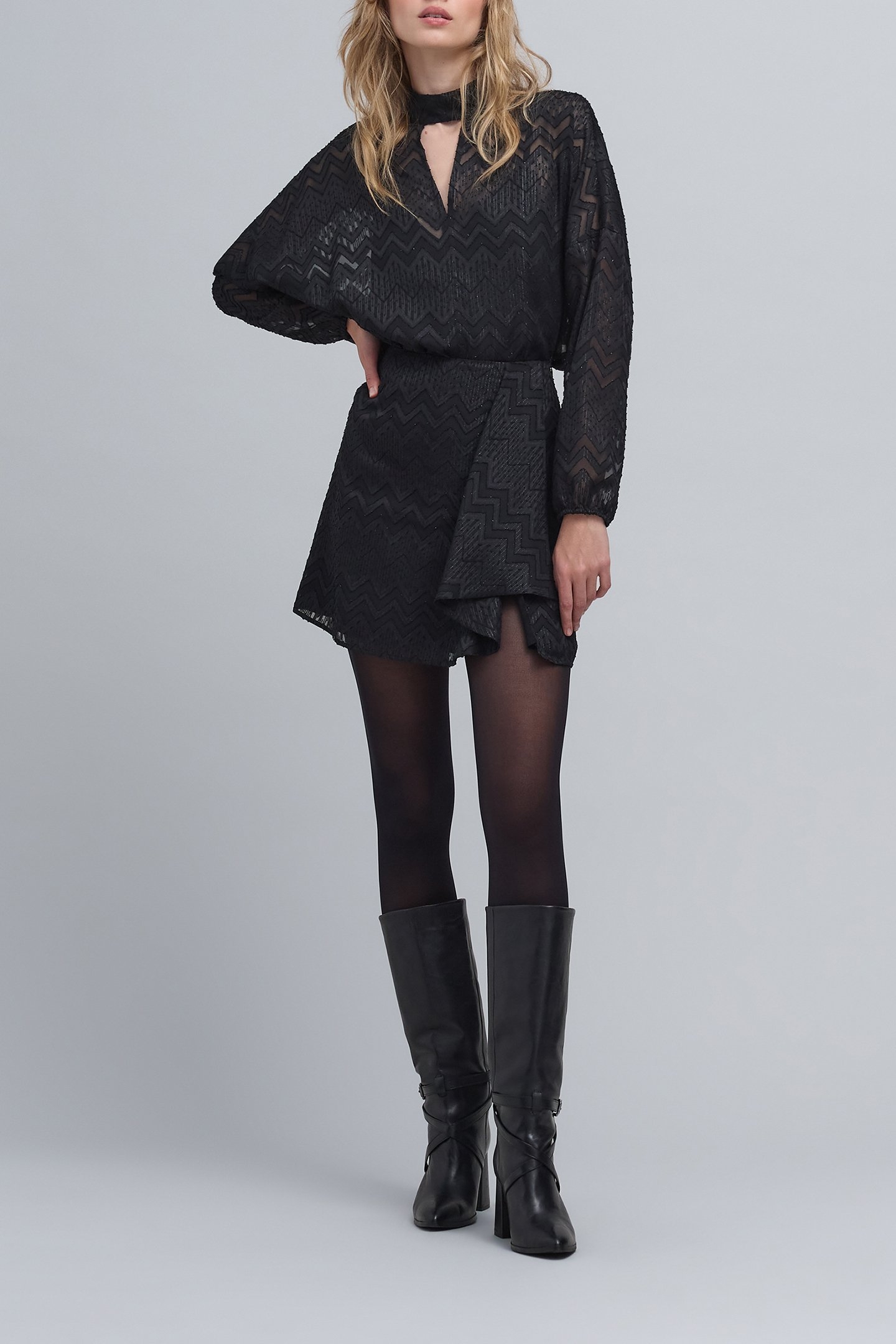 BLACK JACQUARD HERRINGBONE LUREX VOILE BLOUSE 3