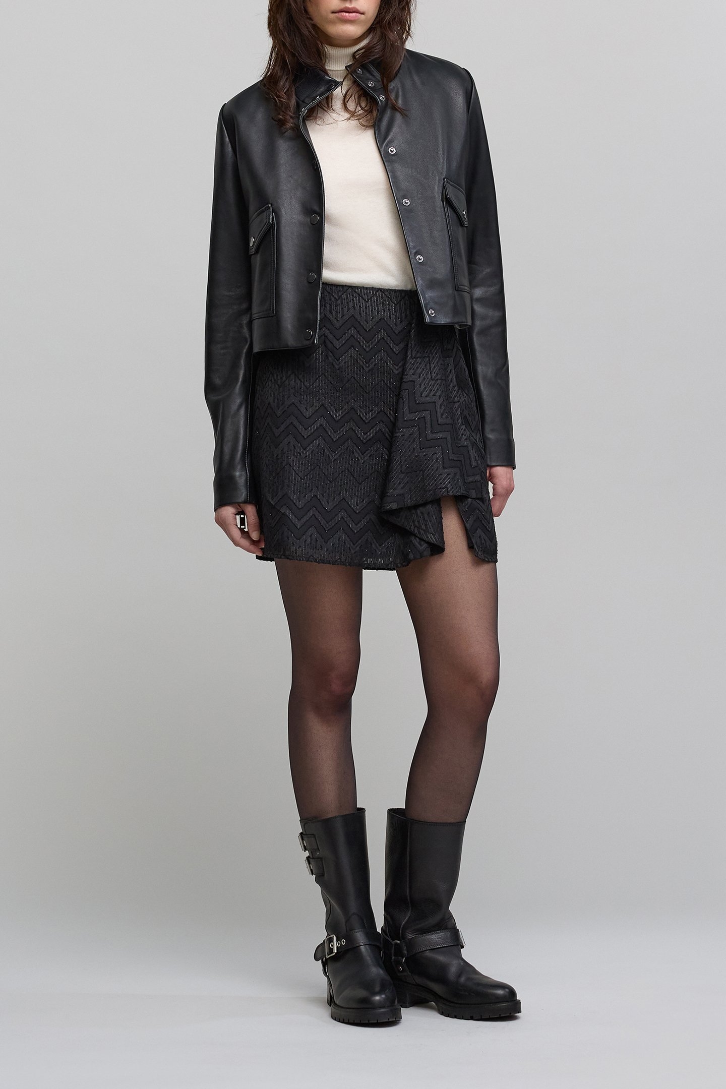 SHORT BLACK HERRINGBONE JACQUARD VOILE SKIRT 3