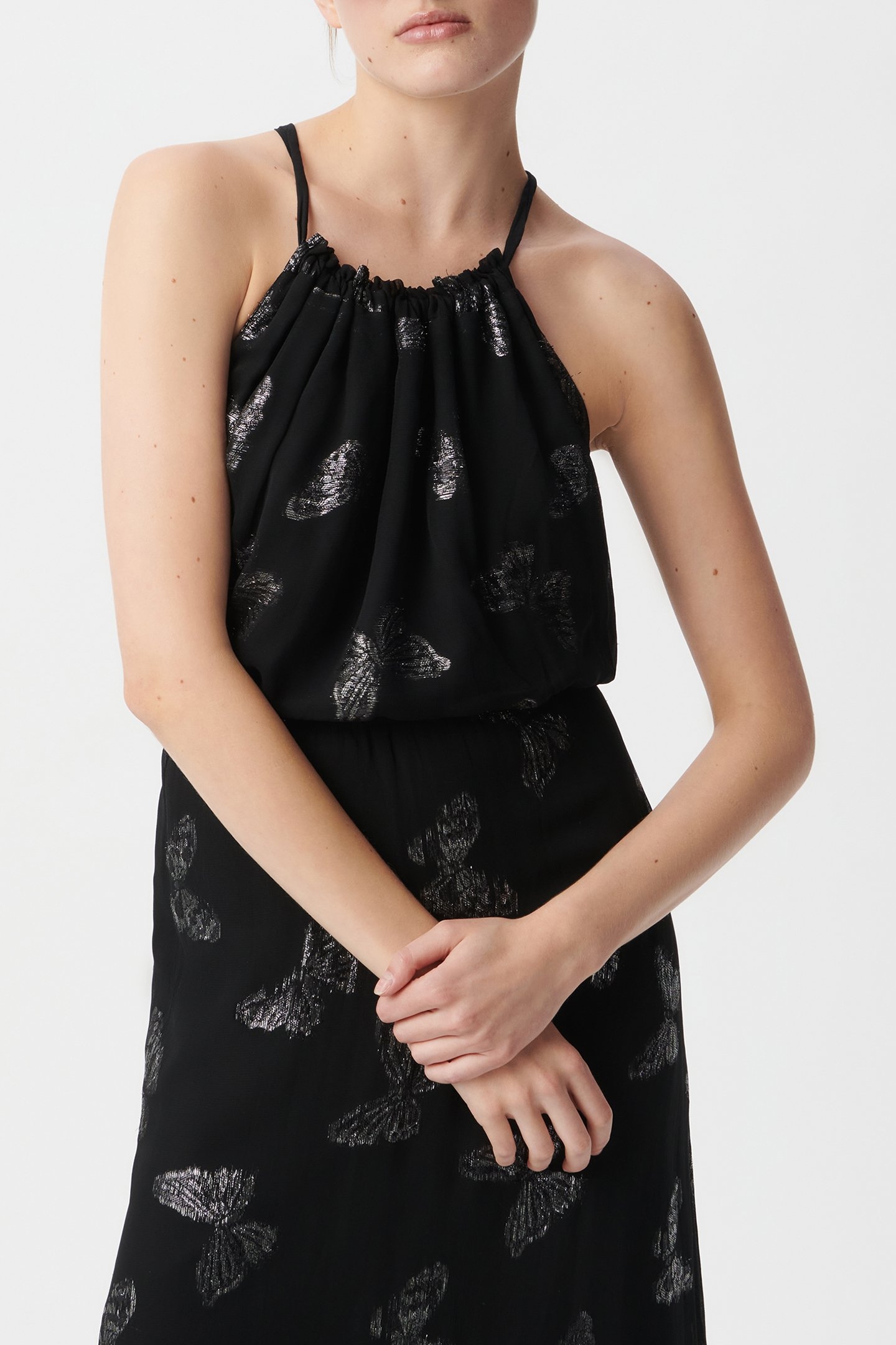 BLACK JACQUARD LUREX BUTTERFLY MAXI DRESS 5