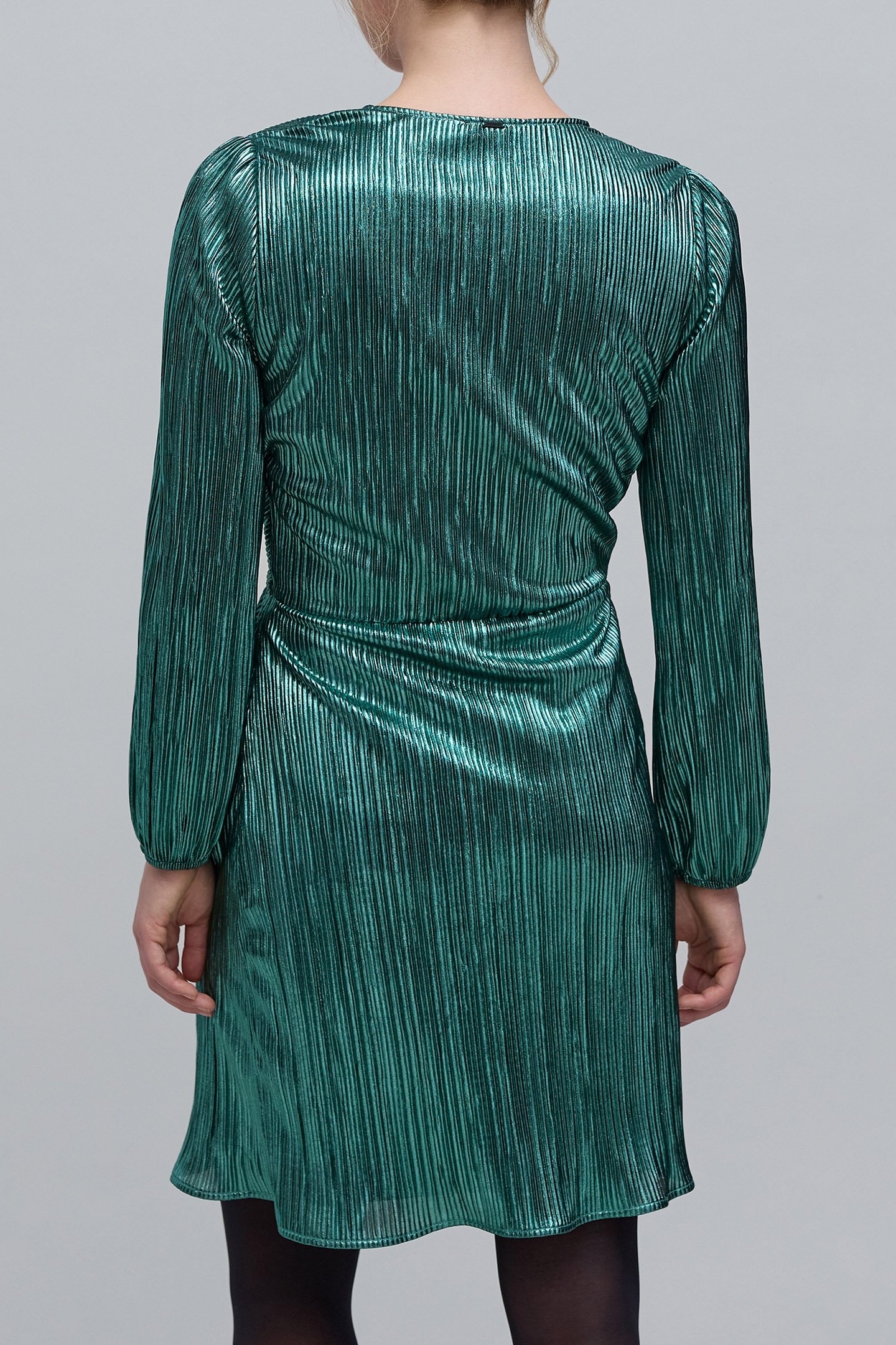 METALLIC EMERALD PLEATED DRESS 2