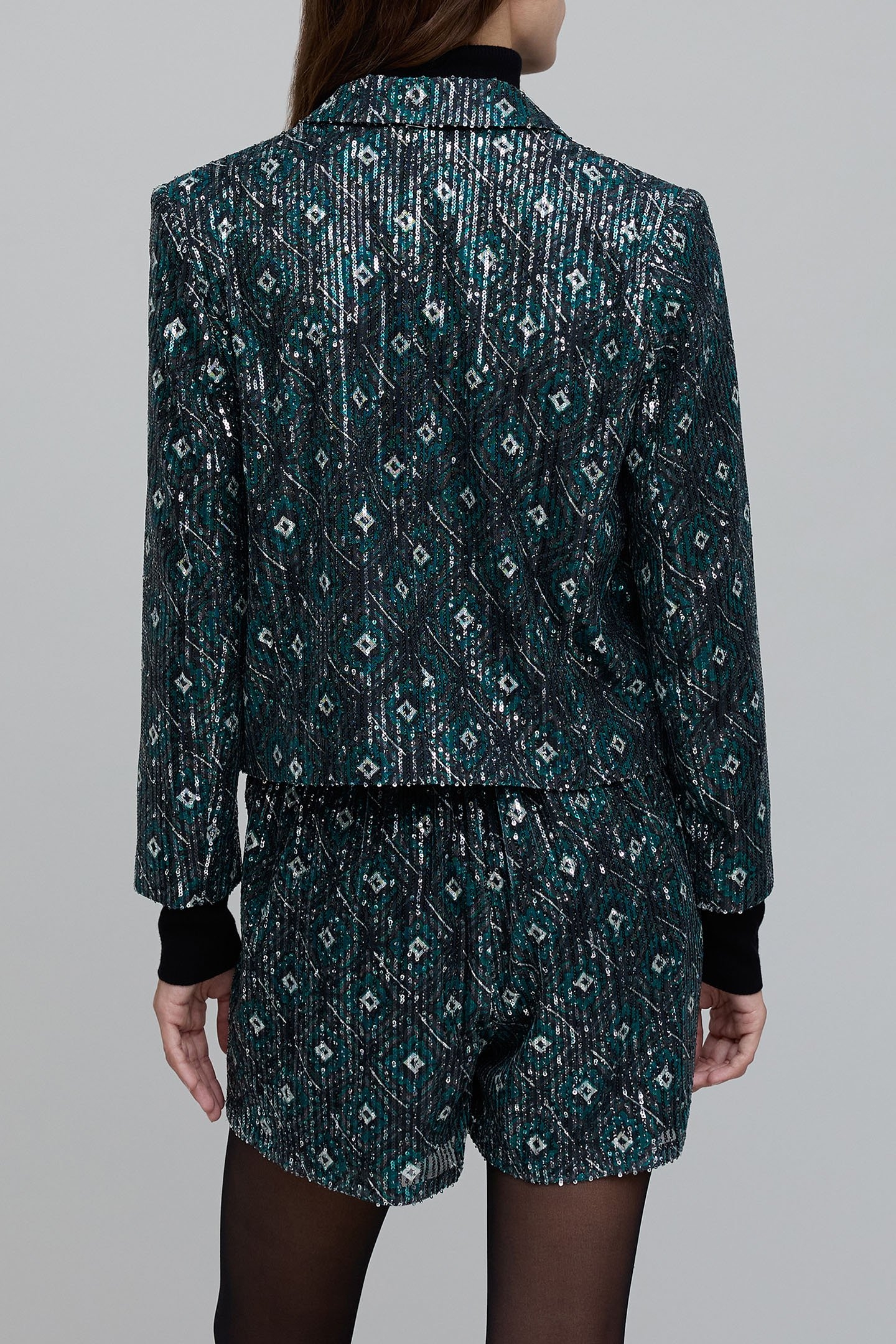 BLACK GEOMETRIC PRINT JACKET WITH SEQUINS EMBROIDERY 2