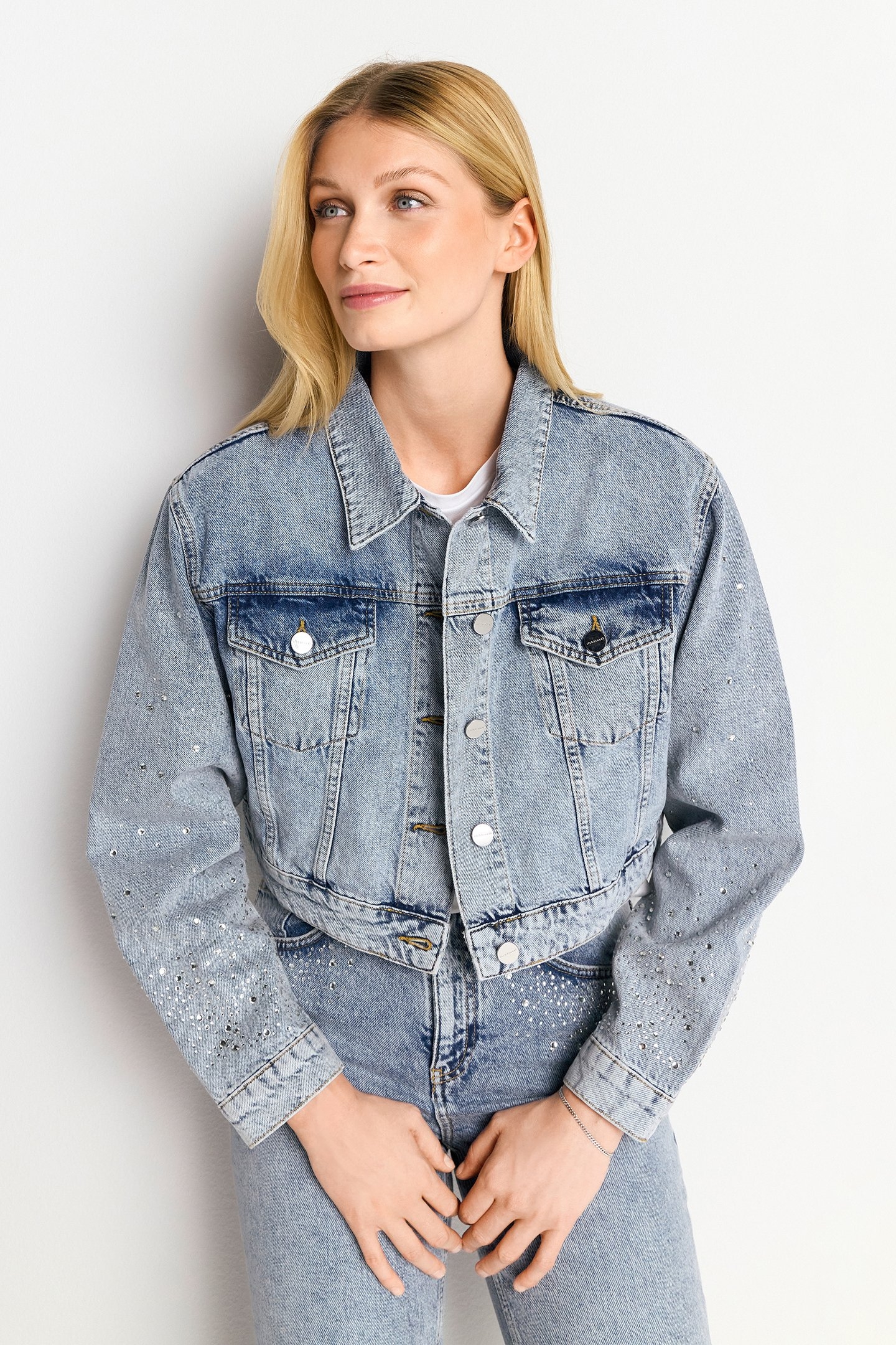 RHINESTONE DENIM JACKET ORGANIC DENIM BLUE 1
