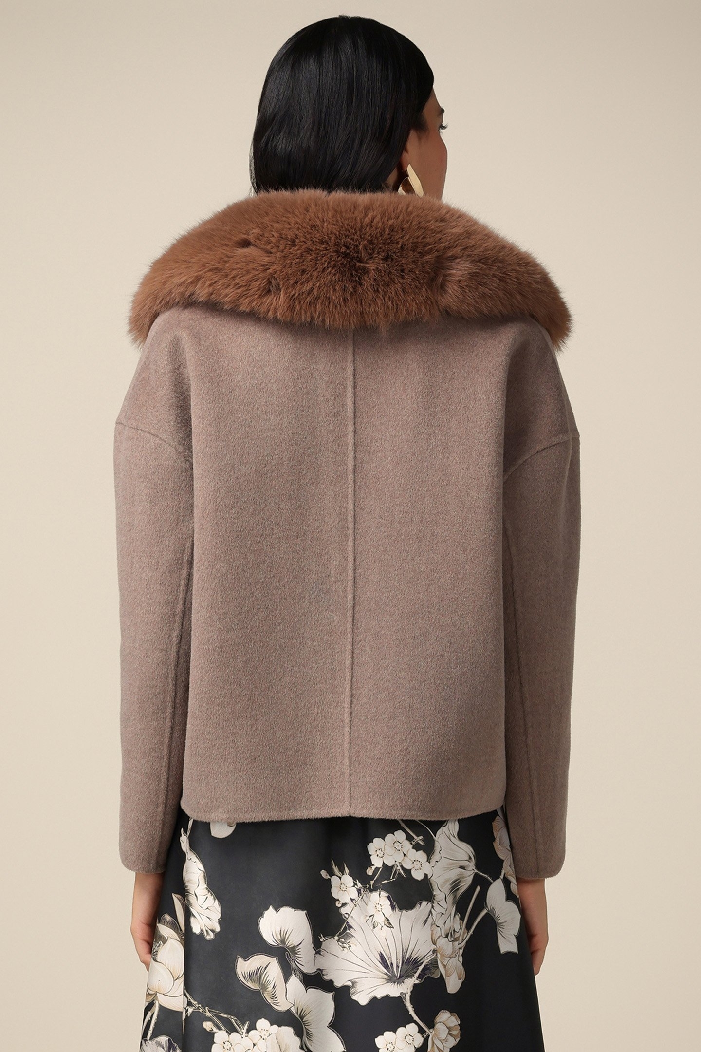 WOOL BLEND CAPE WITH FUZZY COLLAR BROWN 2
