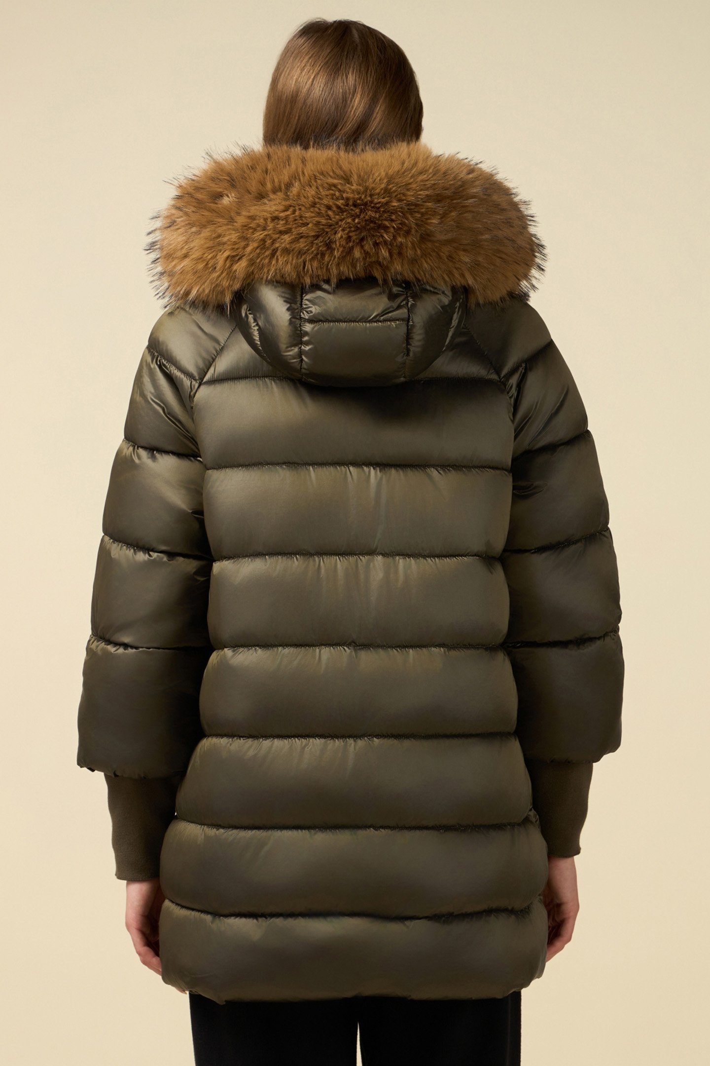 MIDI DOWN JACKET WITH HOOD AND CUFFS GREEN 2