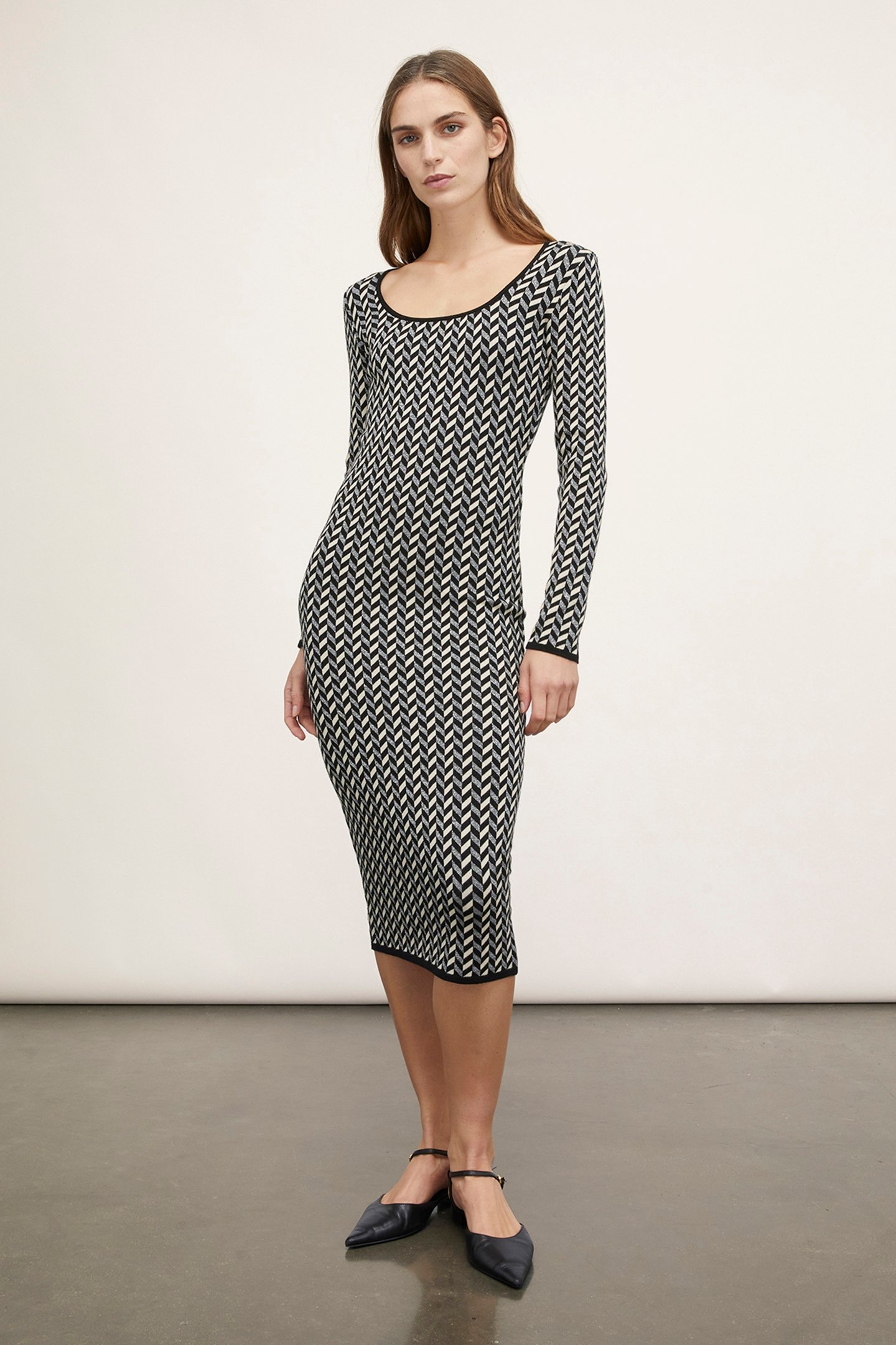 LUREX JACQUARD KNIT SHEATH DRESS BLACK 2