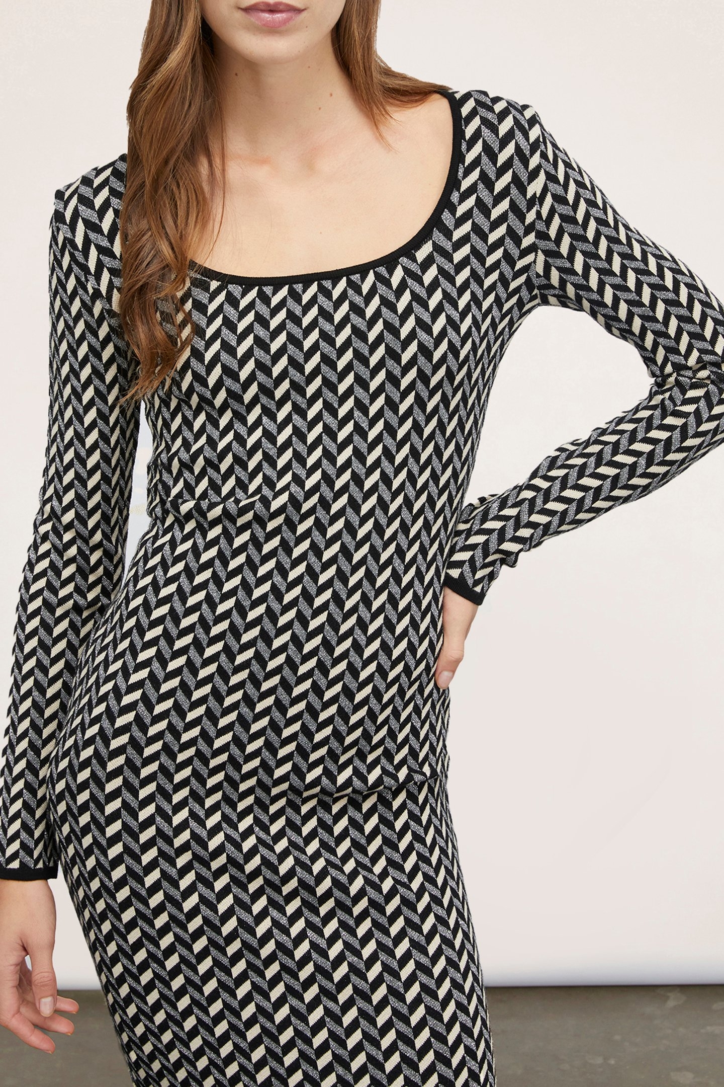 LUREX JACQUARD KNIT SHEATH DRESS BLACK 5