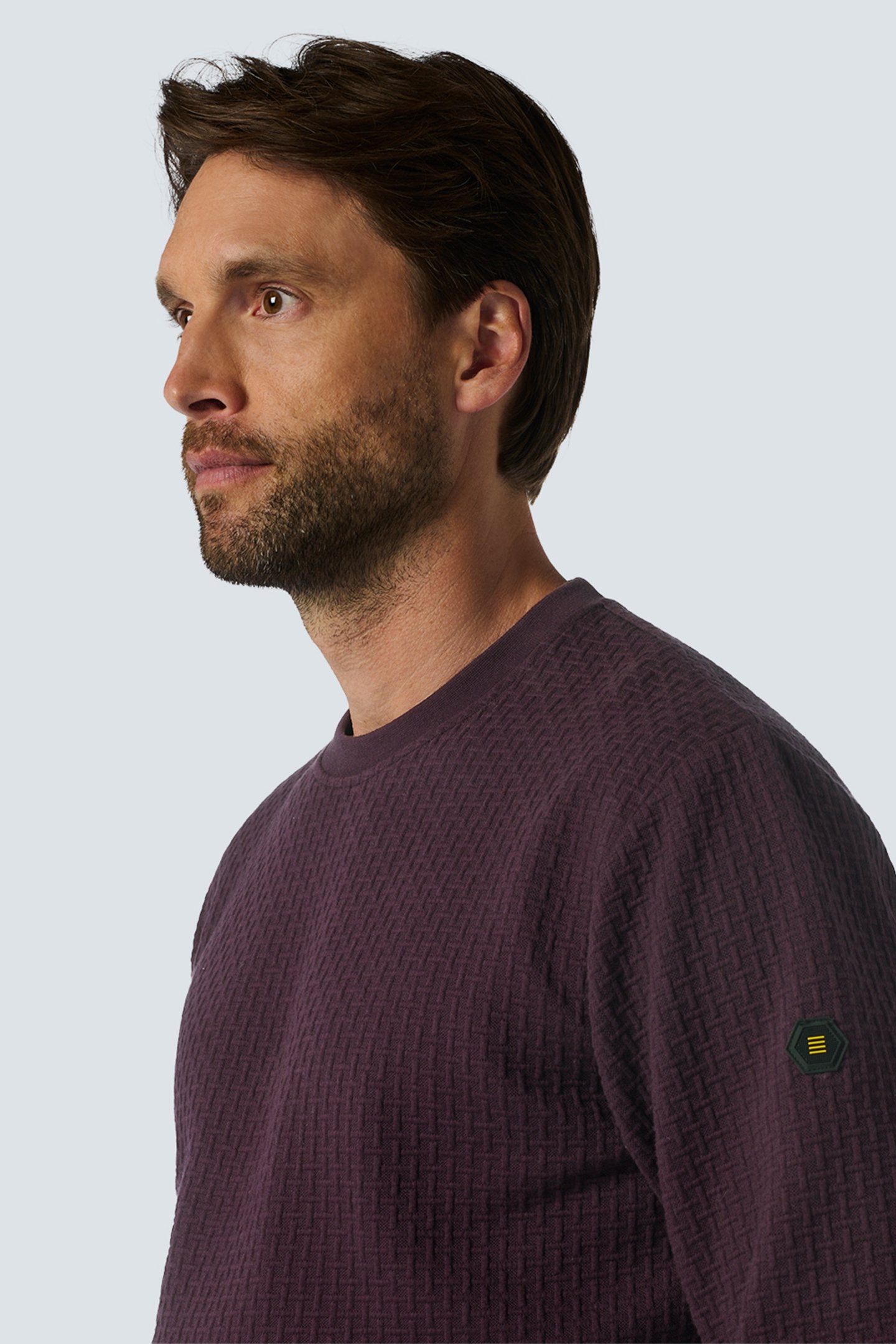 SWEATER CREWNECK DOUBLE LAYER JACQUARD STRETCH AUBERGINE 6