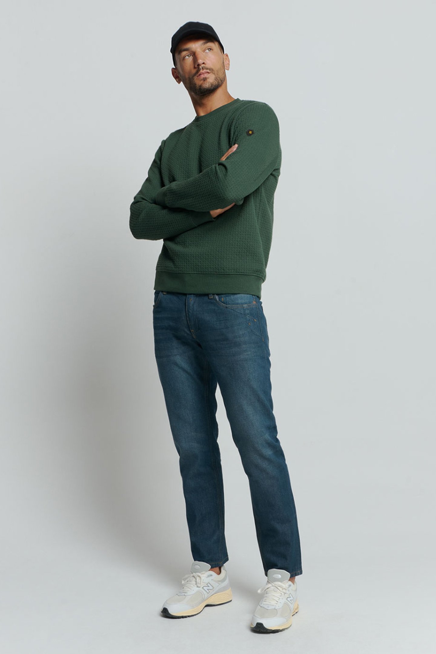 SWEATER CREWNECK DOUBLE LAYER JACQUARD STRETCH DARK GREEN 3