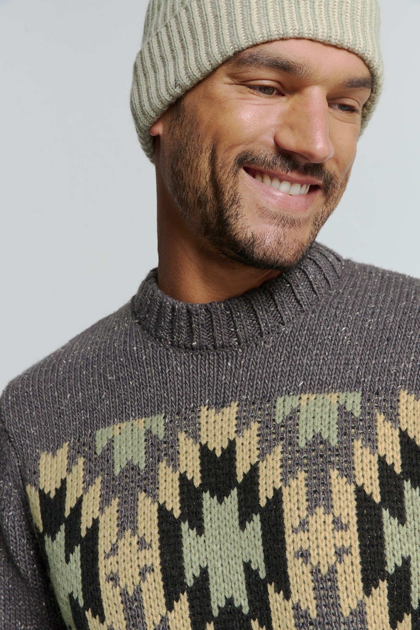 PULLOVER CREWNECK JACQUARD PATTERN WITH SILK DARK GREY 6