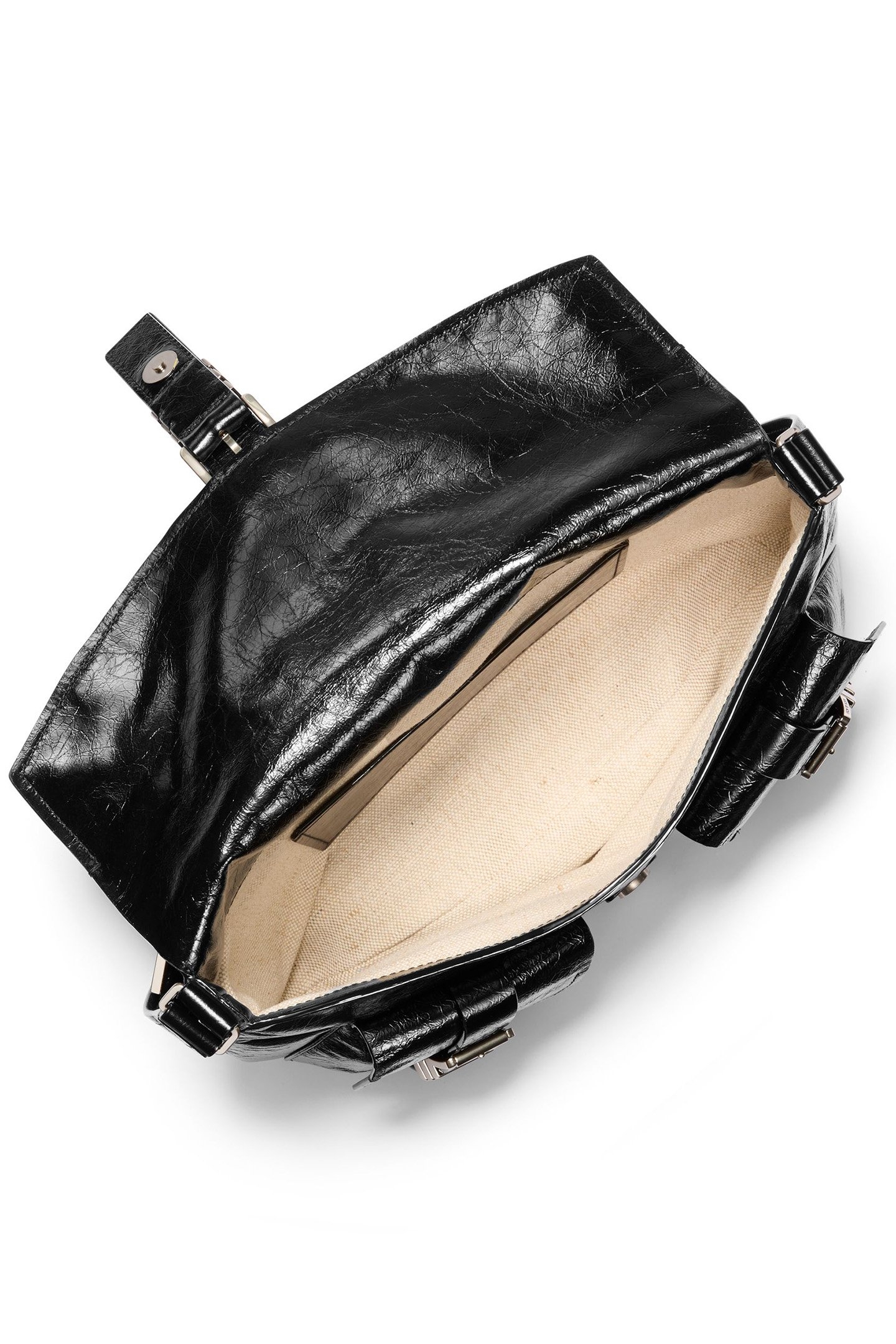 LEATHER SHOULDER BAG WITH BUCKLE DETAILS IN BLACK 4