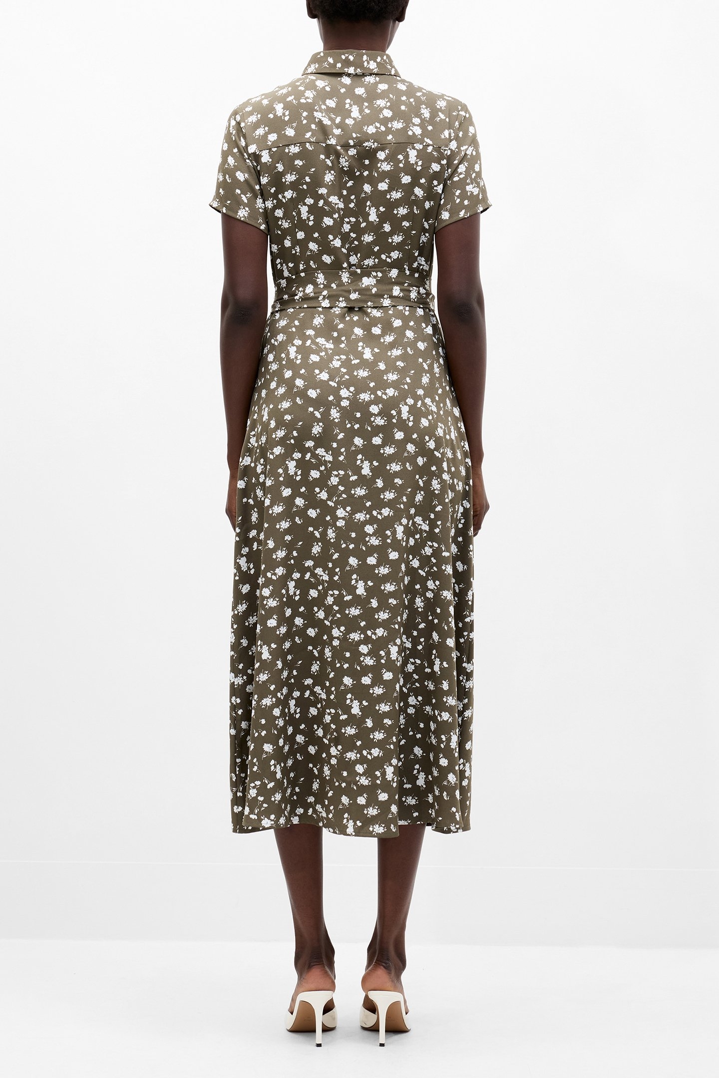 PRINTED SS SHIRT DRESS KHAKI/WHITE 2