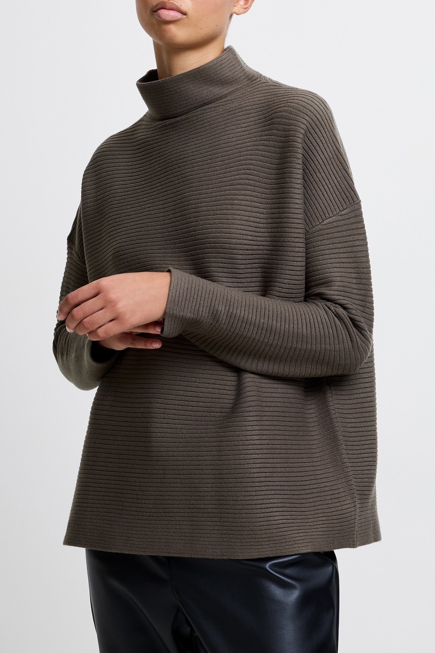 BABYSOFT RIBBED MOCK NECK JUMPER TARMAC KHAKI 1