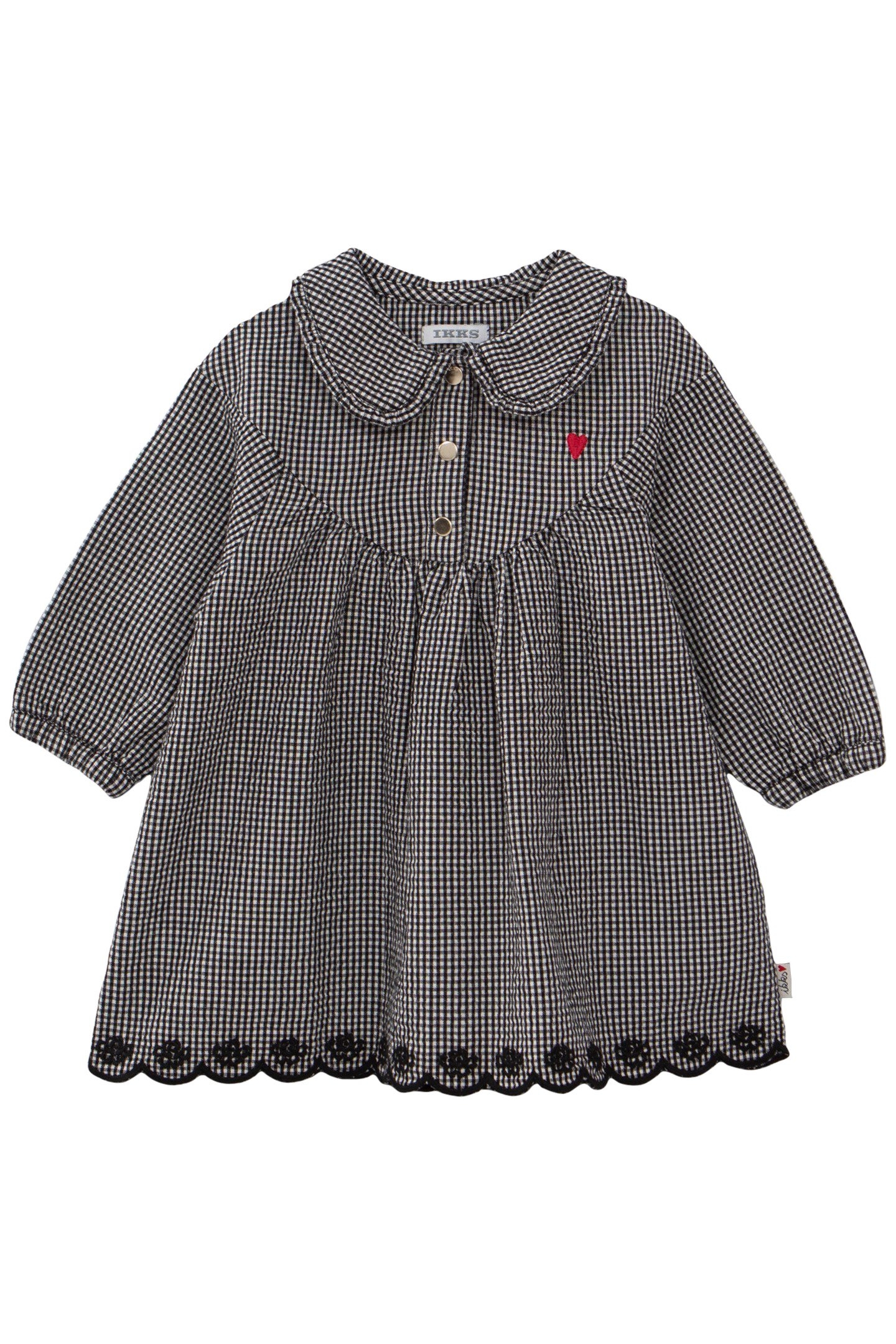 BABY GIRL DRESS IN ECRU WITH BLACK GINGHAM PATTERN 1